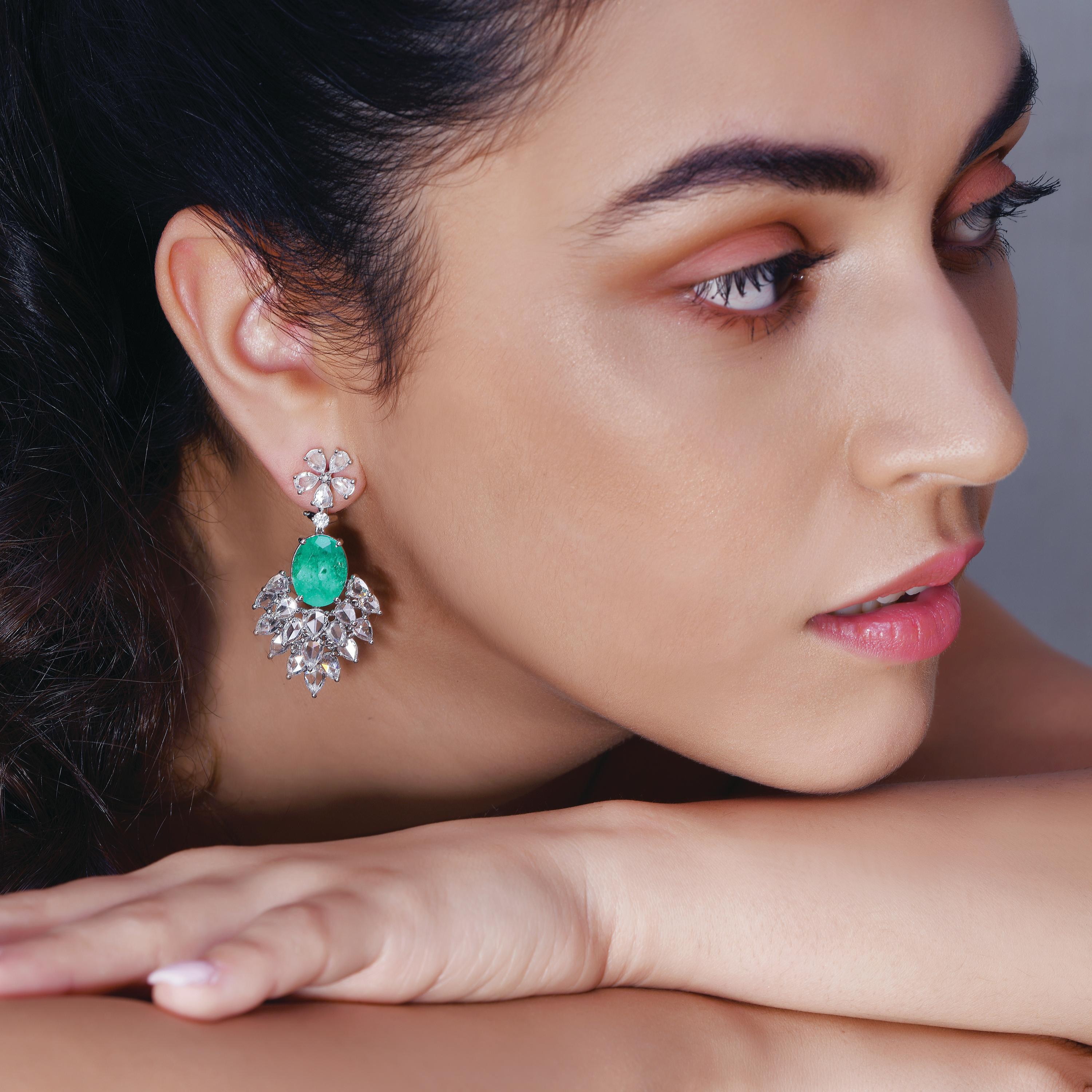 Modern 10.69 Carat Columbian Emerald Earrings with 8.3 Carat Diamonds For Sale