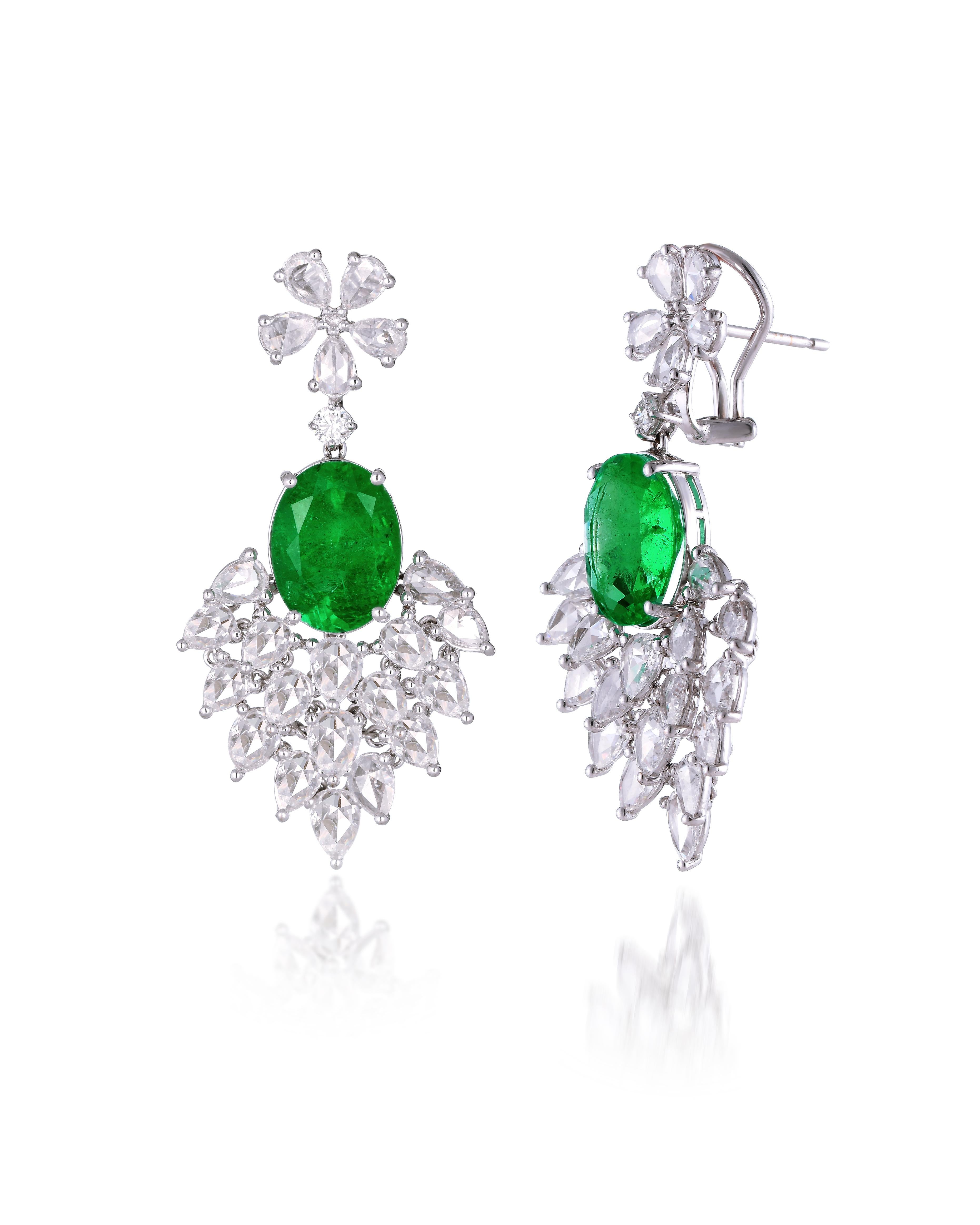 Women's 10.69 Carat Columbian Emerald Earrings with 8.3 Carat Diamonds For Sale