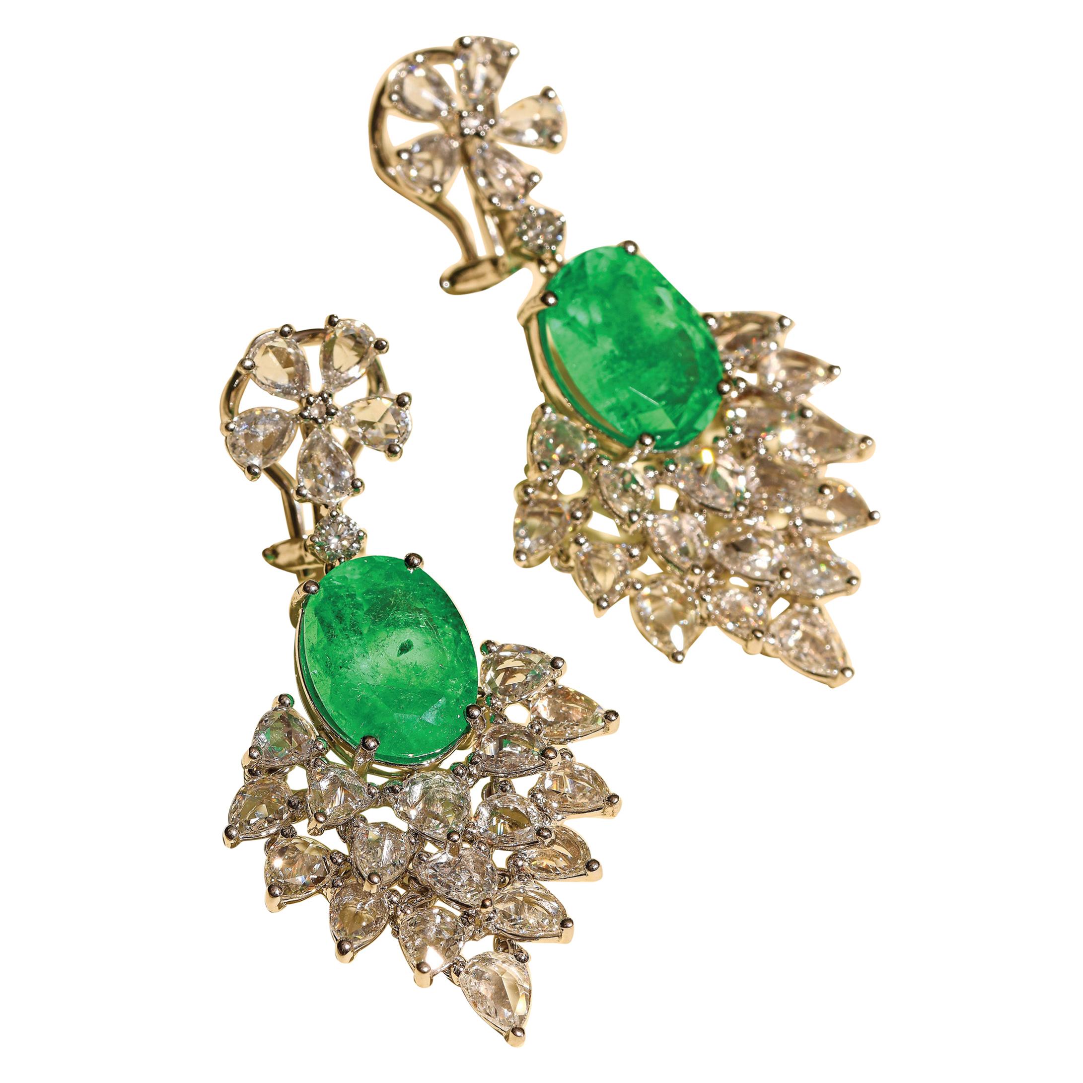 10.69 Carat Columbian Emerald Earrings with 8.3 Carat Diamonds For Sale