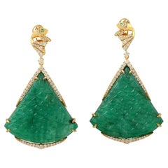 106.99ct Anchor Resembling Shaped Emerald Dangle Earrings With Diamonds