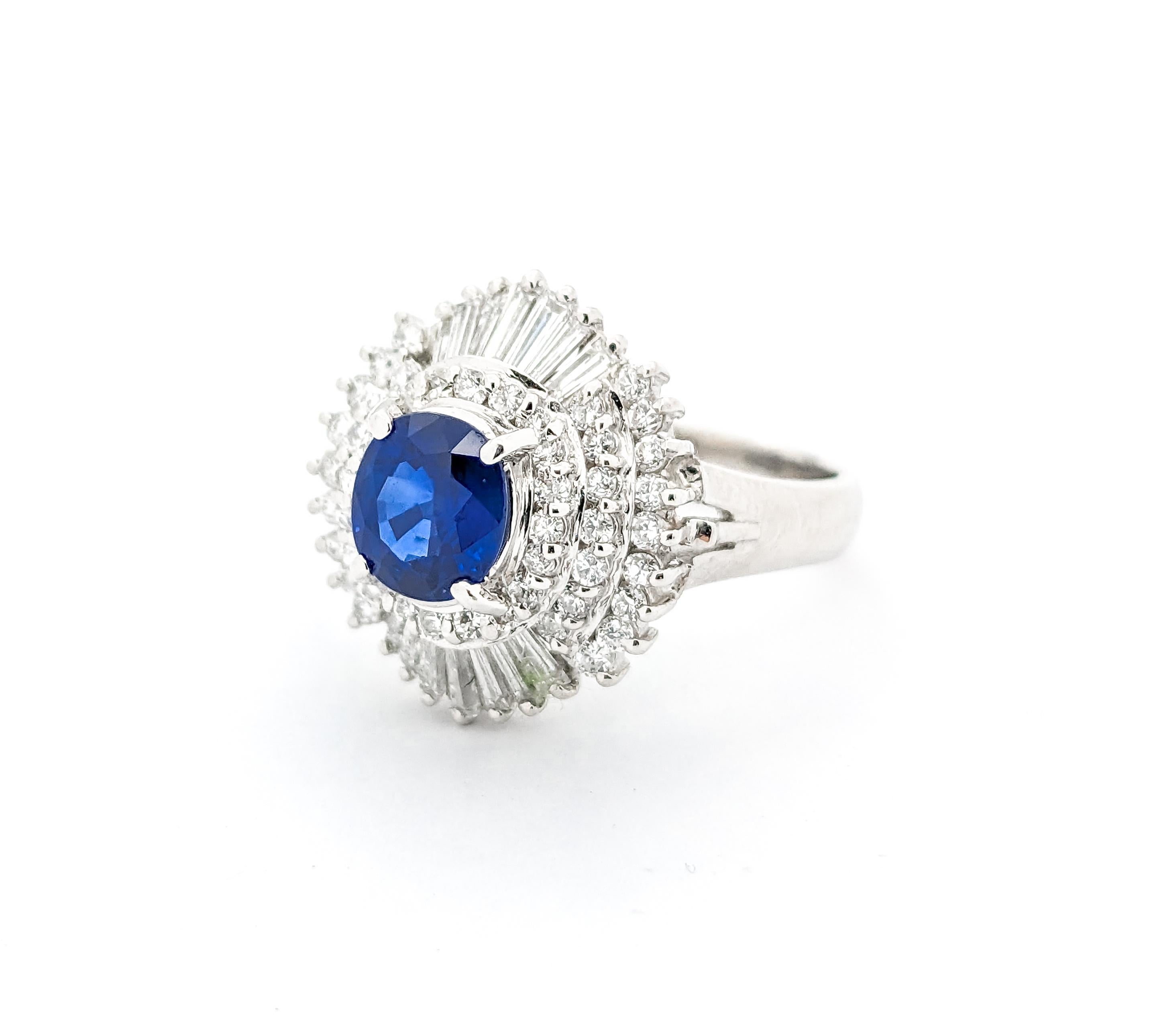 1.06ct Blue Sapphire & .85ctw Diamond Ring In Platinum For Sale 4