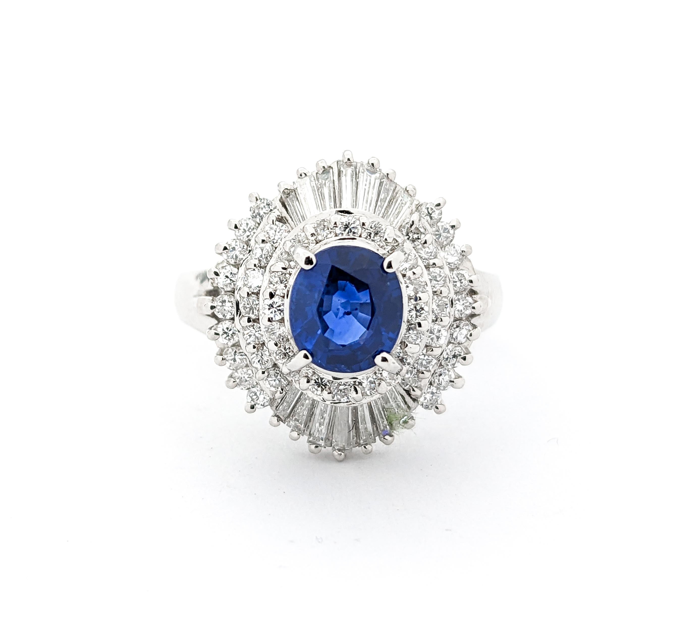 1.06ct Blue Sapphire & .85ctw Diamond Ring In Platinum For Sale 5