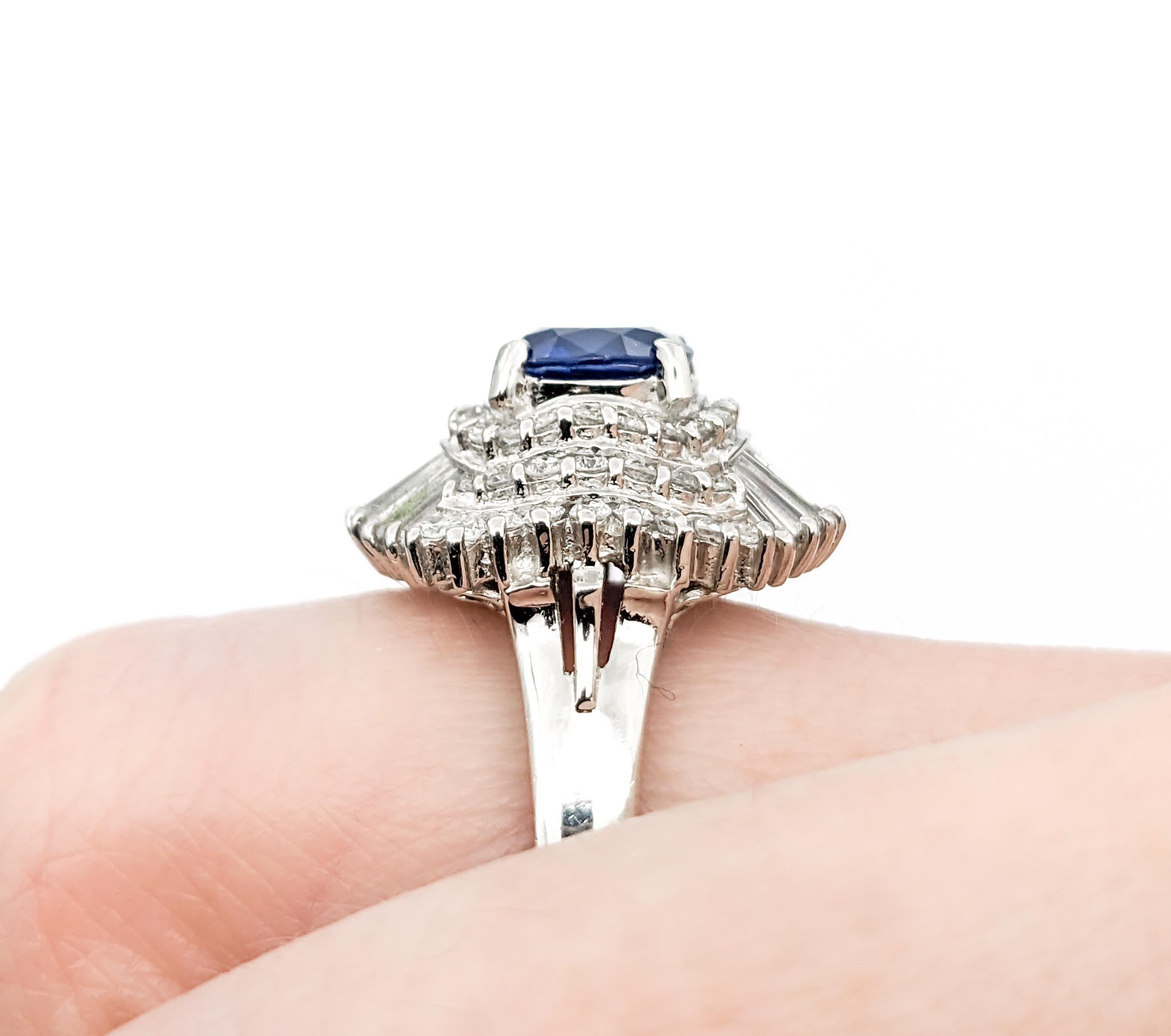 Contemporary 1.06ct Blue Sapphire & .85ctw Diamond Ring In Platinum For Sale