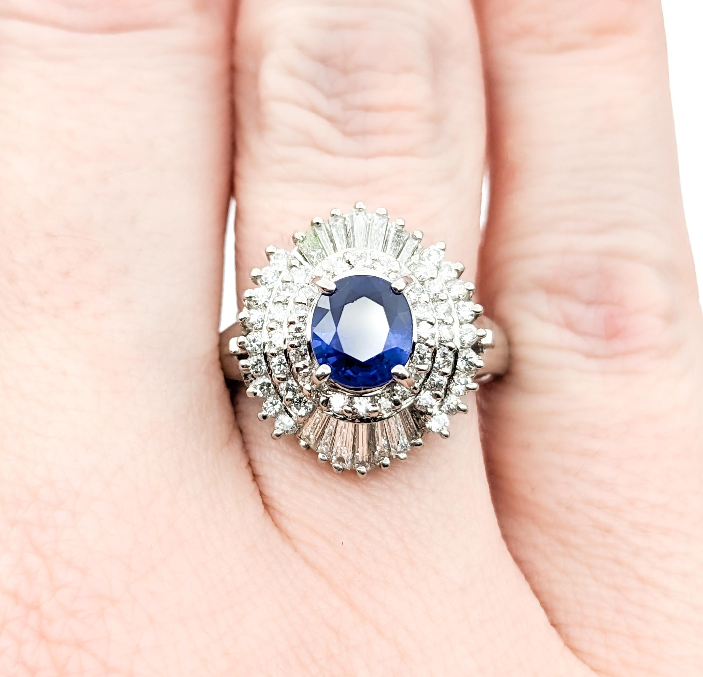 Round Cut 1.06ct Blue Sapphire & .85ctw Diamond Ring In Platinum For Sale