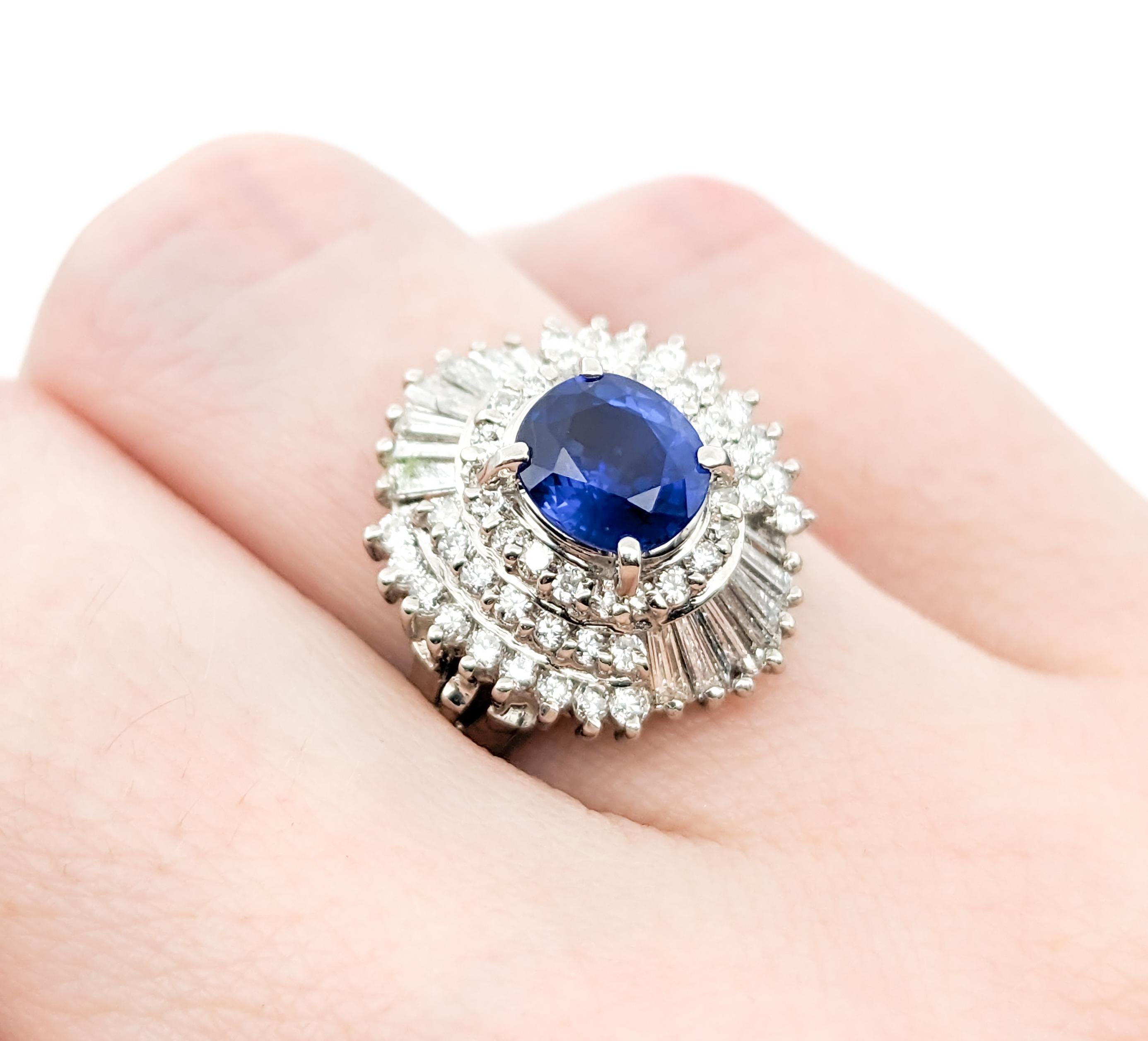 1.06ct Blue Sapphire & .85ctw Diamond Ring In Platinum In Excellent Condition For Sale In Bloomington, MN