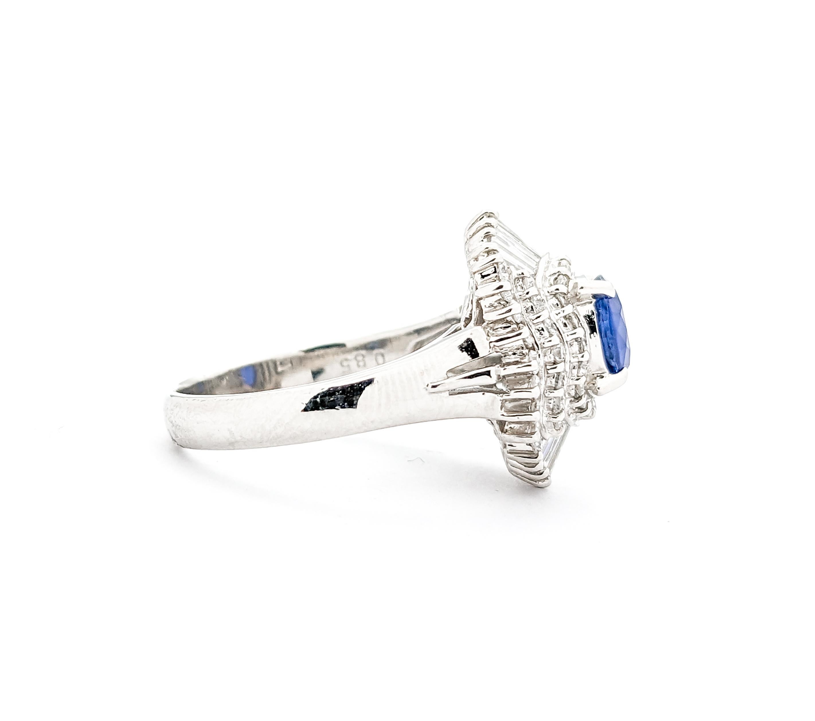 1.06ct Blue Sapphire & .85ctw Diamond Ring In Platinum For Sale 1