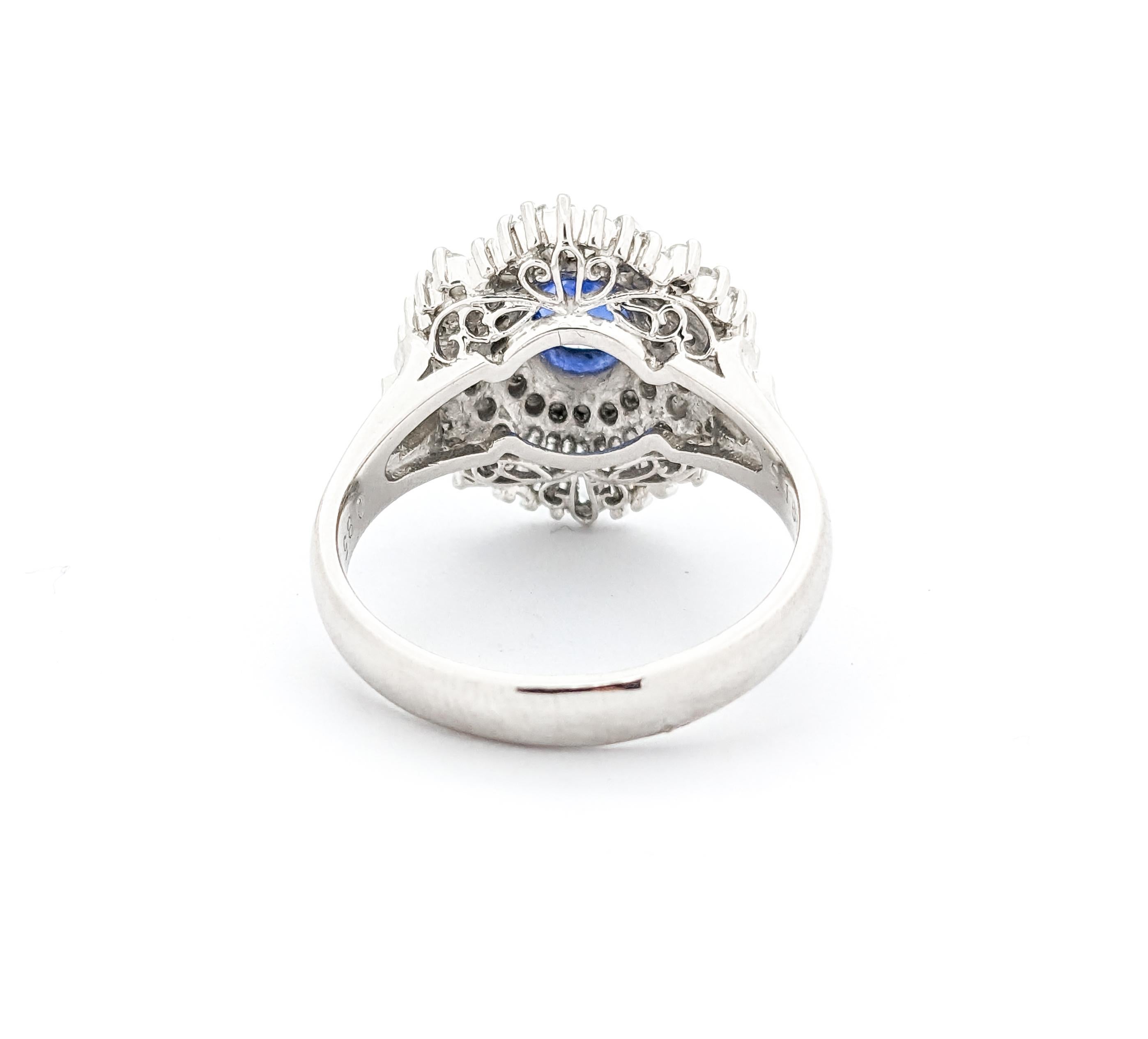 1.06ct Blue Sapphire & .85ctw Diamond Ring In Platinum For Sale 2