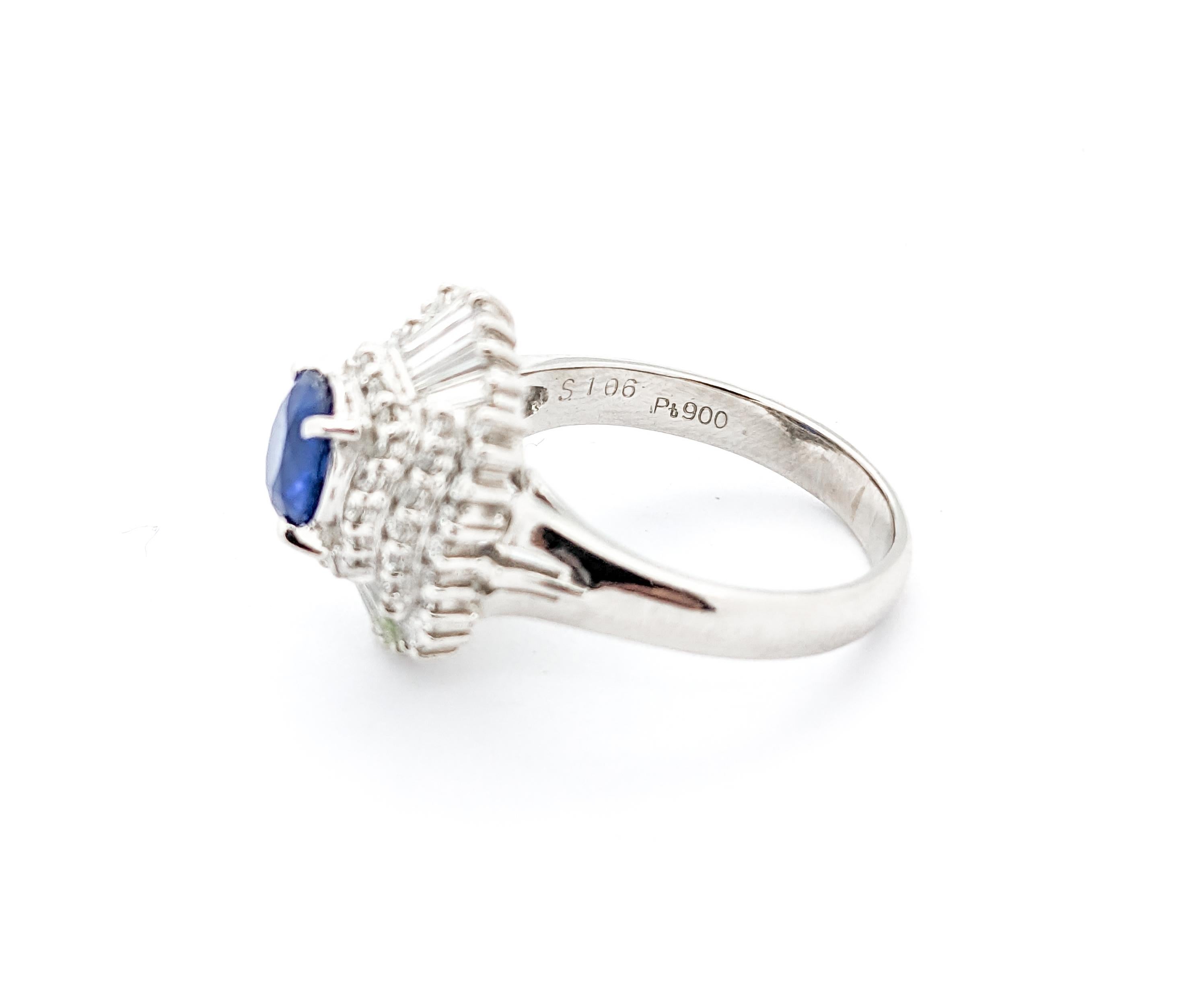 1.06ct Blue Sapphire & .85ctw Diamond Ring In Platinum For Sale 3