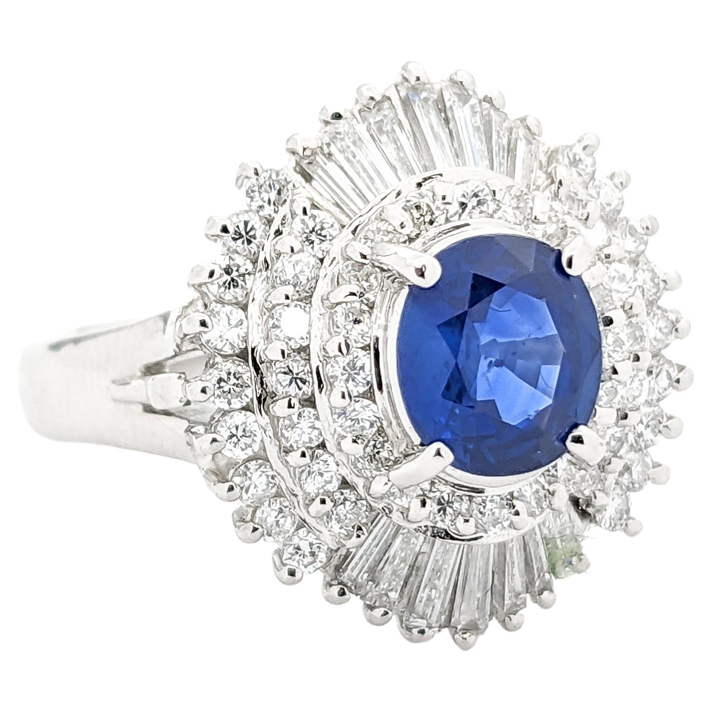 1.06ct Blue Sapphire & .85ctw Diamond Ring In Platinum For Sale