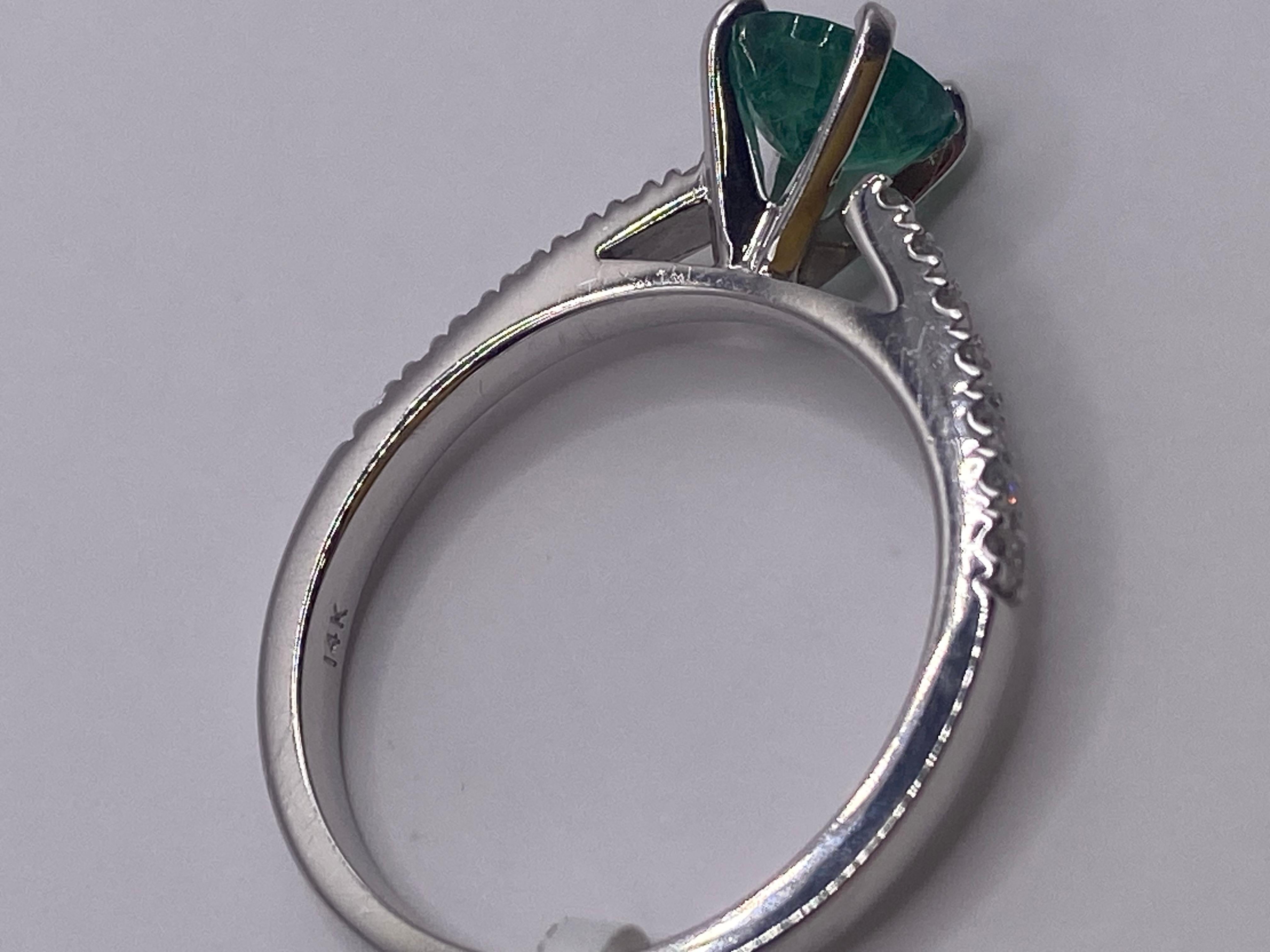 Modern 1.06ct Green Emerald & Diamond Pave Ring in 14KT White Gold For Sale