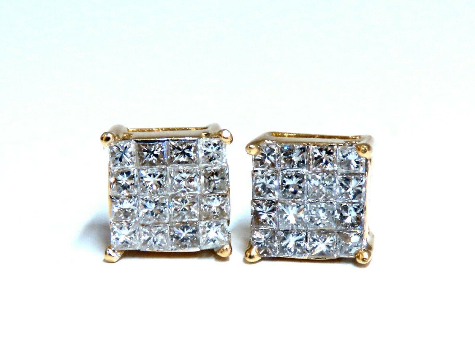 1.06 Quilates Diamantes Naturales Racimo Canal Princesa Clip Pendientes 14 Kilates Corte princesa en venta