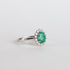 1.06ct Natural Oval-Cut Emerald & Diamond Halo Engagement Ring in 18K White Gold