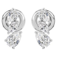 1.06Ct Natural Pear Cut Diamond Cluster Stud Earrings in 18K White Gold