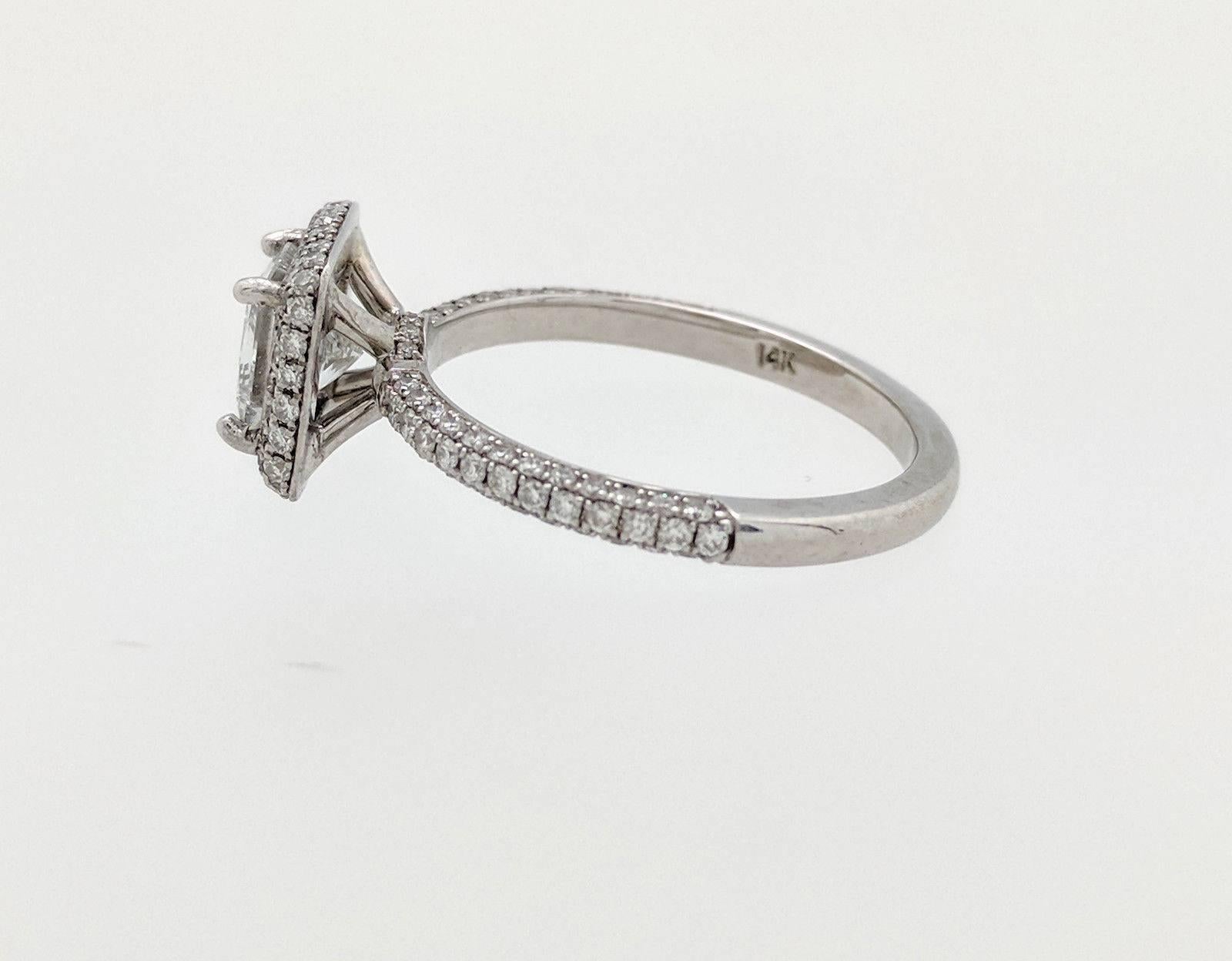 1.06 Carat Princess Cut Natural Diamond Halo Ring GIA Certified VVS2/E 1