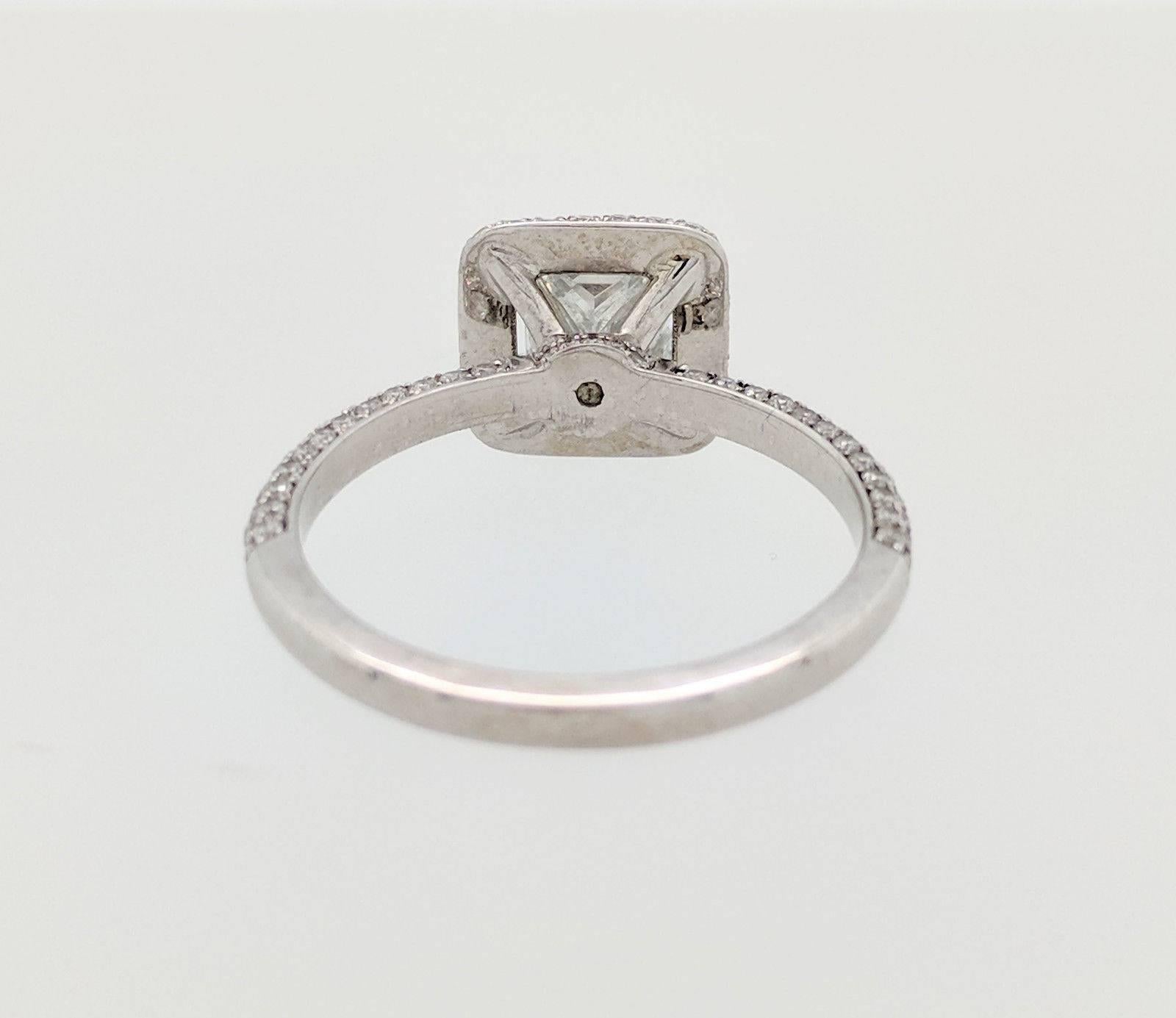 1.06 Carat Princess Cut Natural Diamond Halo Ring GIA Certified VVS2/E 2