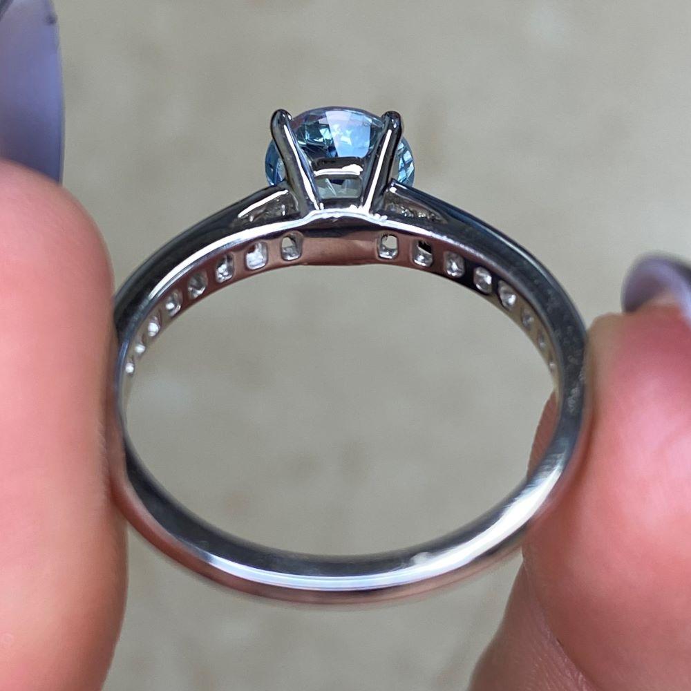 1.06ct Round Cut Aquamarine Engagement Ring, 18k White Gold  For Sale 6