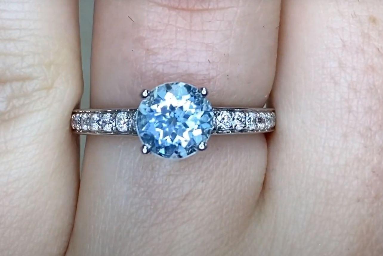 Women's 1.06ct Round Cut Aquamarine Engagement Ring, 18k White Gold  For Sale