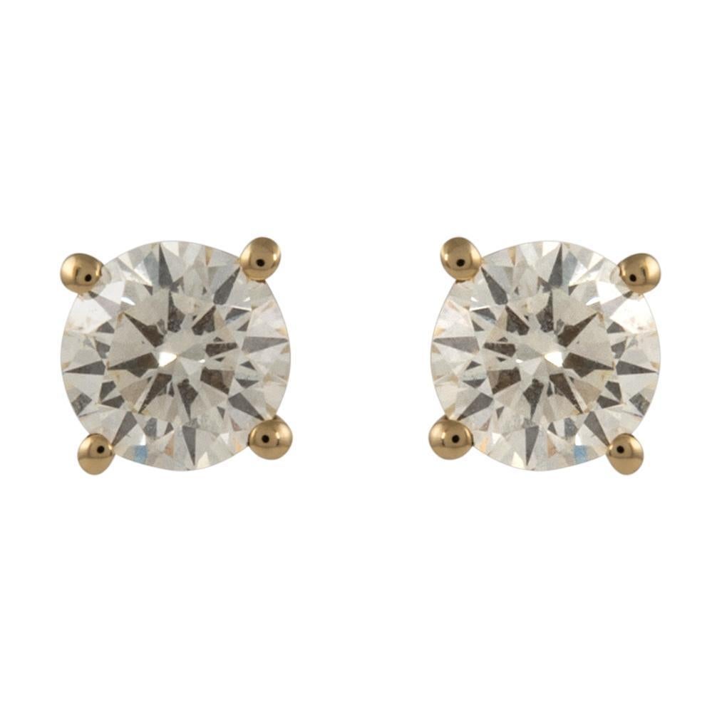 Round Cut 1.06ct Round Diamond Stud Earrings 18k Yellow Gold For Sale