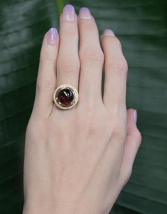 10.6Ct Rubellite Tourmaline Ring with Natural Diamonds Halo: Solid 14K Gold