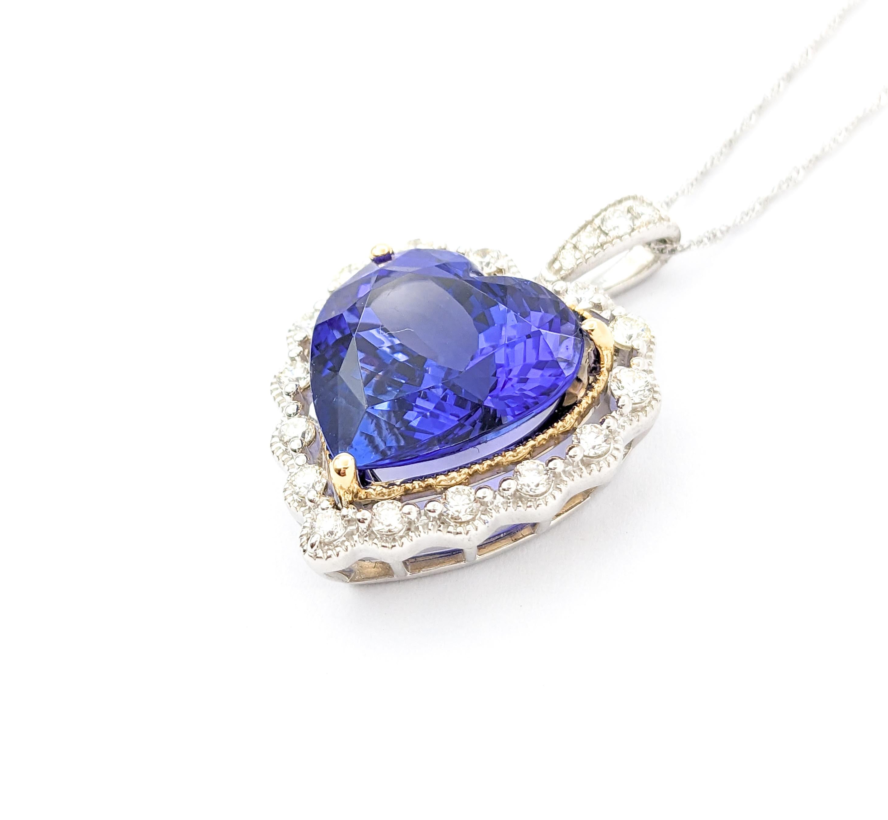 10.6ct Tanzanite Pendant With Diamond Halo In Two Tone Gold In Excellent Condition For Sale In Bloomington, MN