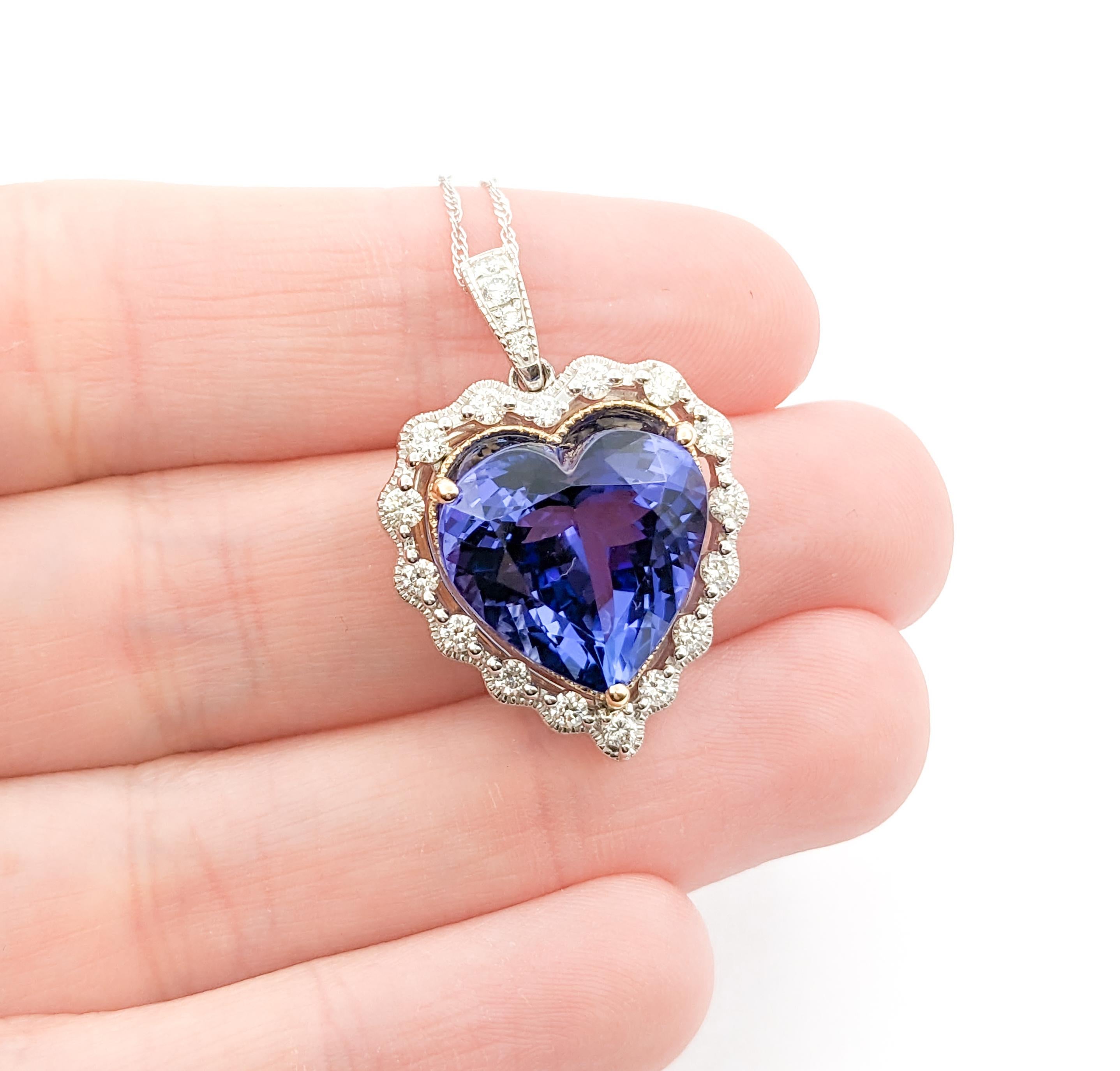 Women's 10.6ct Tanzanite Pendant With Diamond Halo In Two Tone Gold For Sale