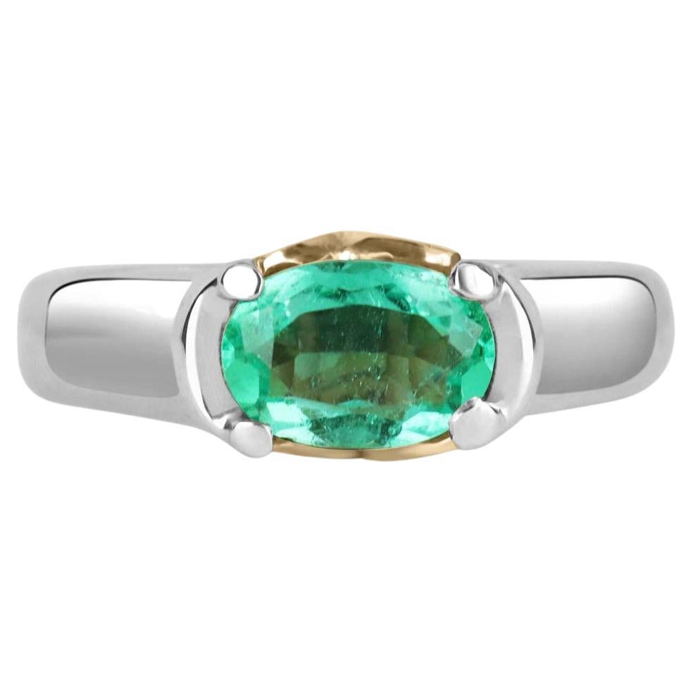 1.06cts Plat 18K Colombian Emerald-Oval Cut Solitaire Gold Ring For Sale