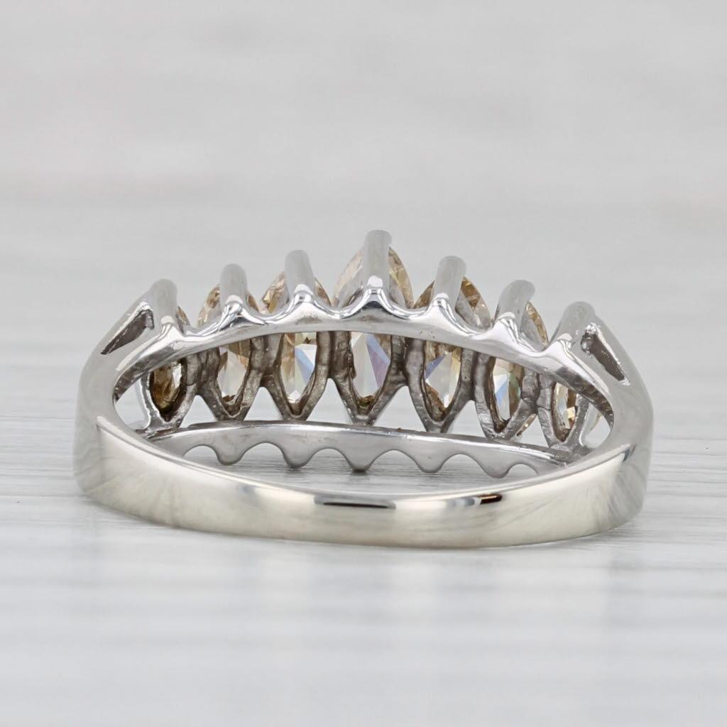 Marquise Cut 1.06ctw Champagne Diamond Tiered Rooftop Ring 14k White Gold Size 6.25 Stackable For Sale