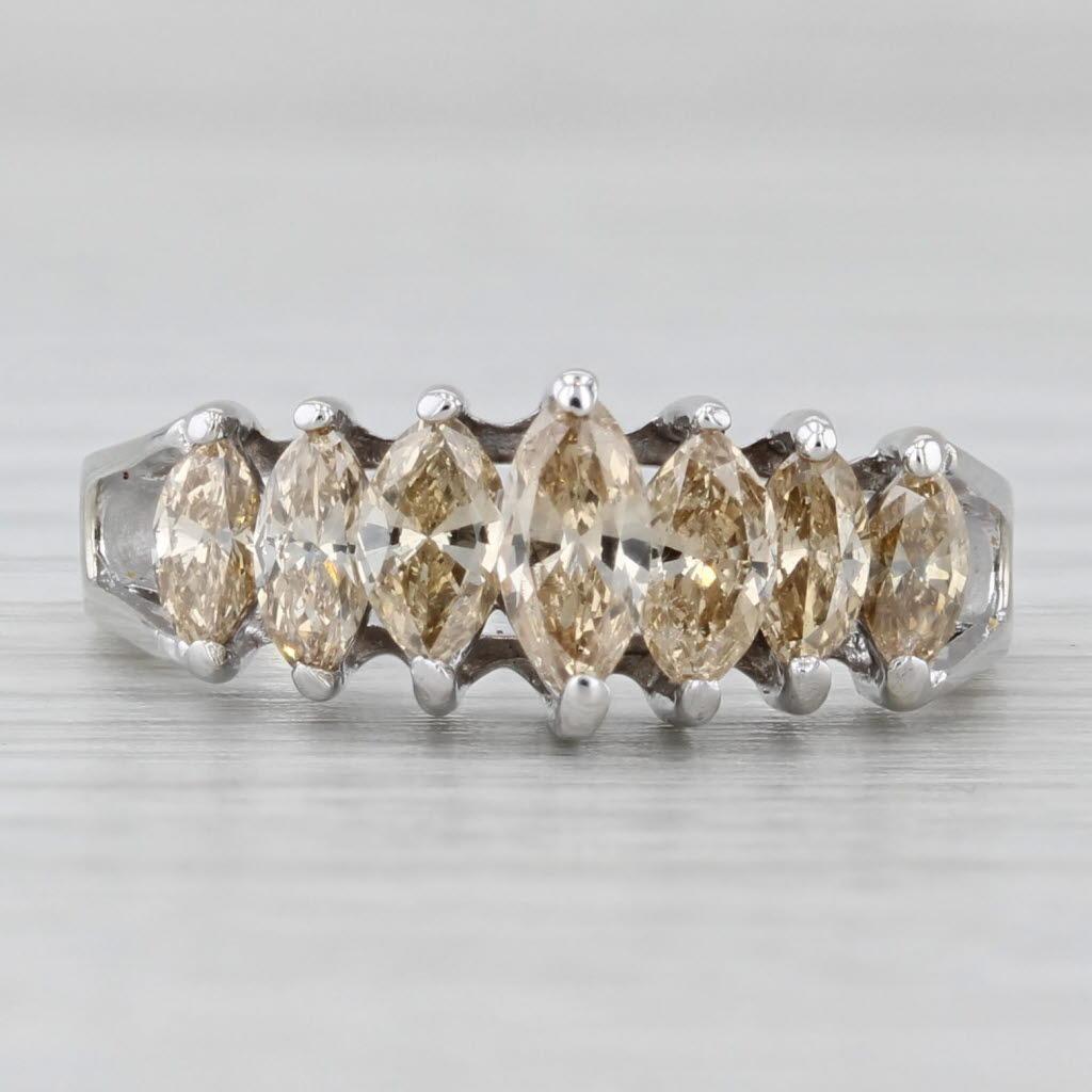 1.06ctw Champagne Diamond Tiered Rooftop Ring 14k White Gold Size 6.25 Stackable In Good Condition For Sale In McLeansville, NC