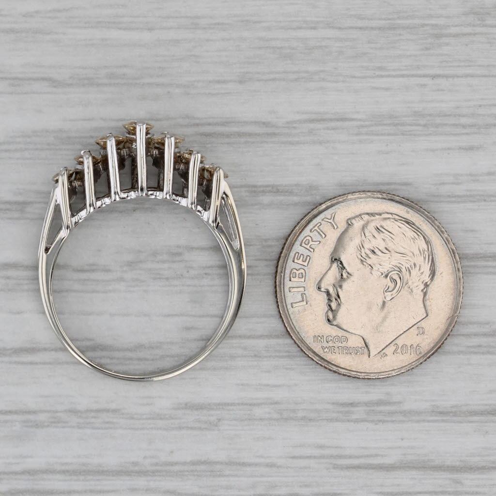 1.06ctw Champagne Diamond Tiered Rooftop Ring 14k White Gold Size 6.25 Stackable For Sale 1