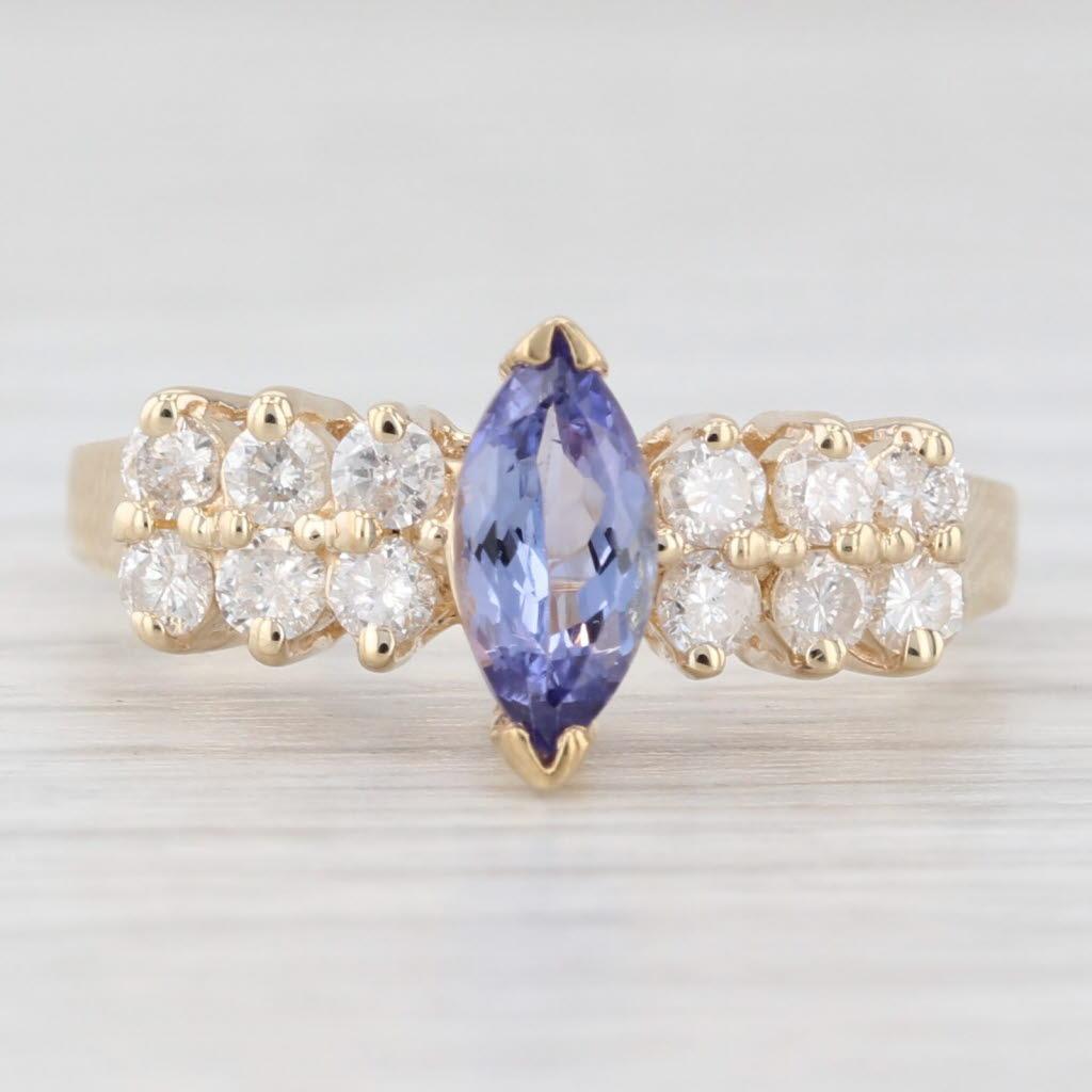 1.06ctw Anillo de Diamantes Tanzanita Marquesa Oro Amarillo 14k Talla 6.75 en Bueno estado para la venta en McLeansville, NC