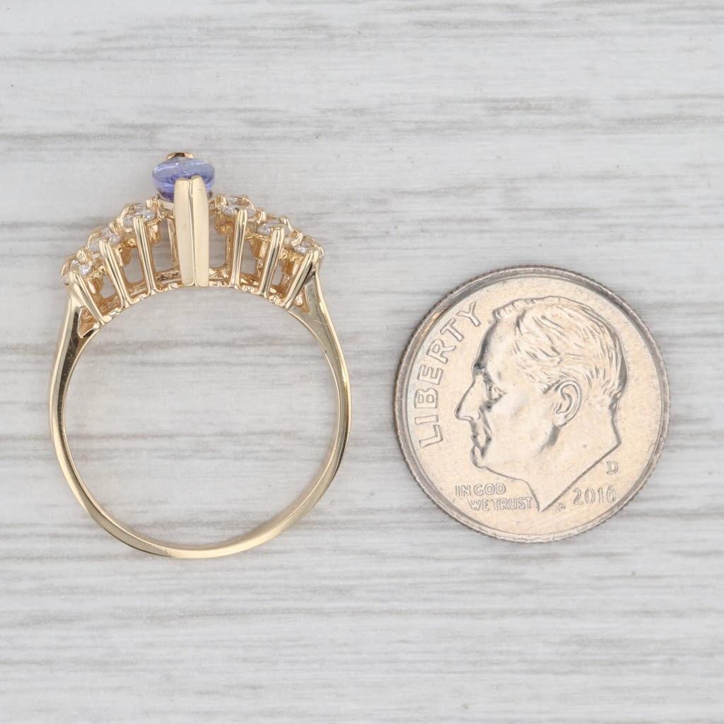 1.06ctw Anillo de Diamantes Tanzanita Marquesa Oro Amarillo 14k Talla 6.75 en venta 1