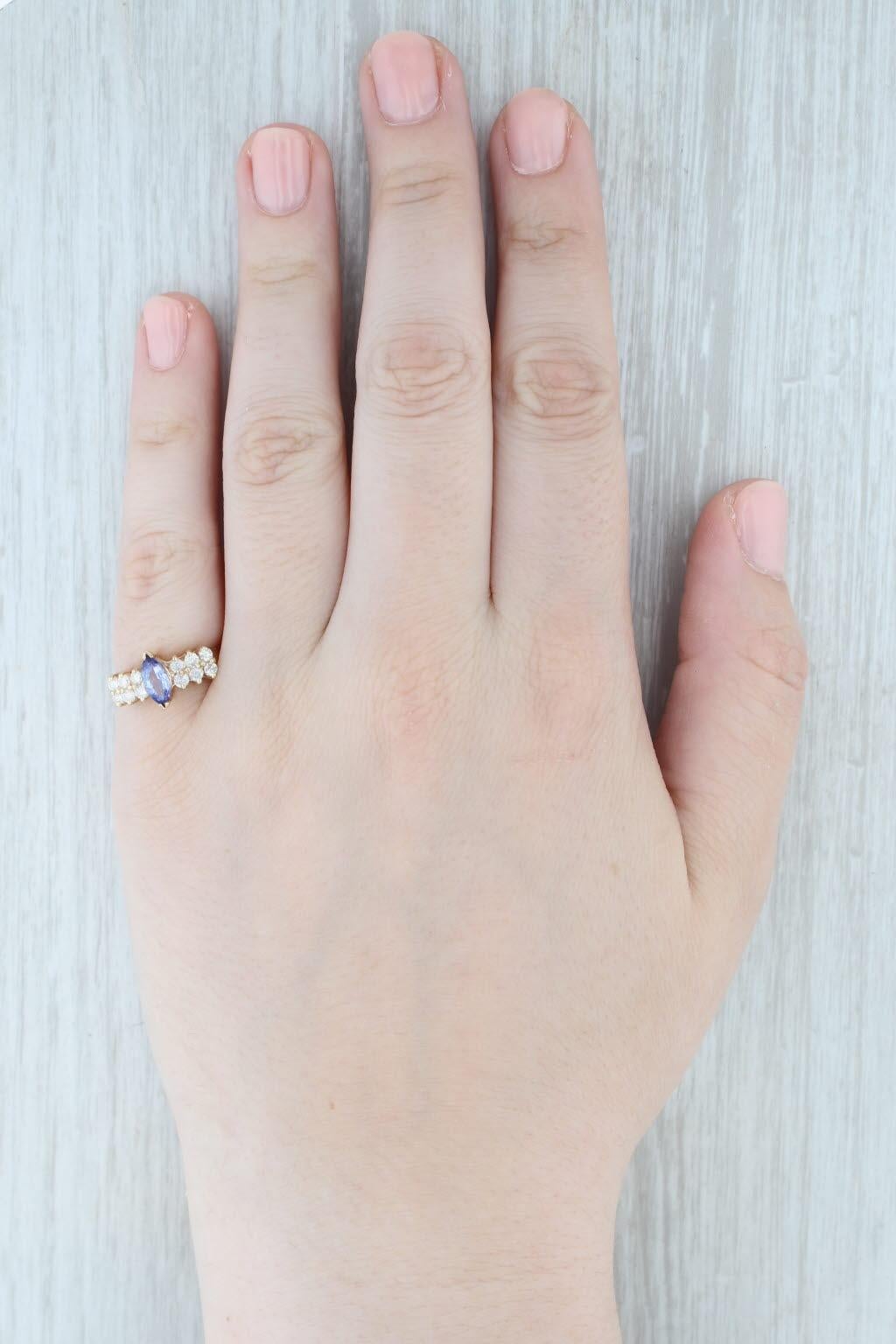 1.06ctw Anillo de Diamantes Tanzanita Marquesa Oro Amarillo 14k Talla 6.75 en venta 3