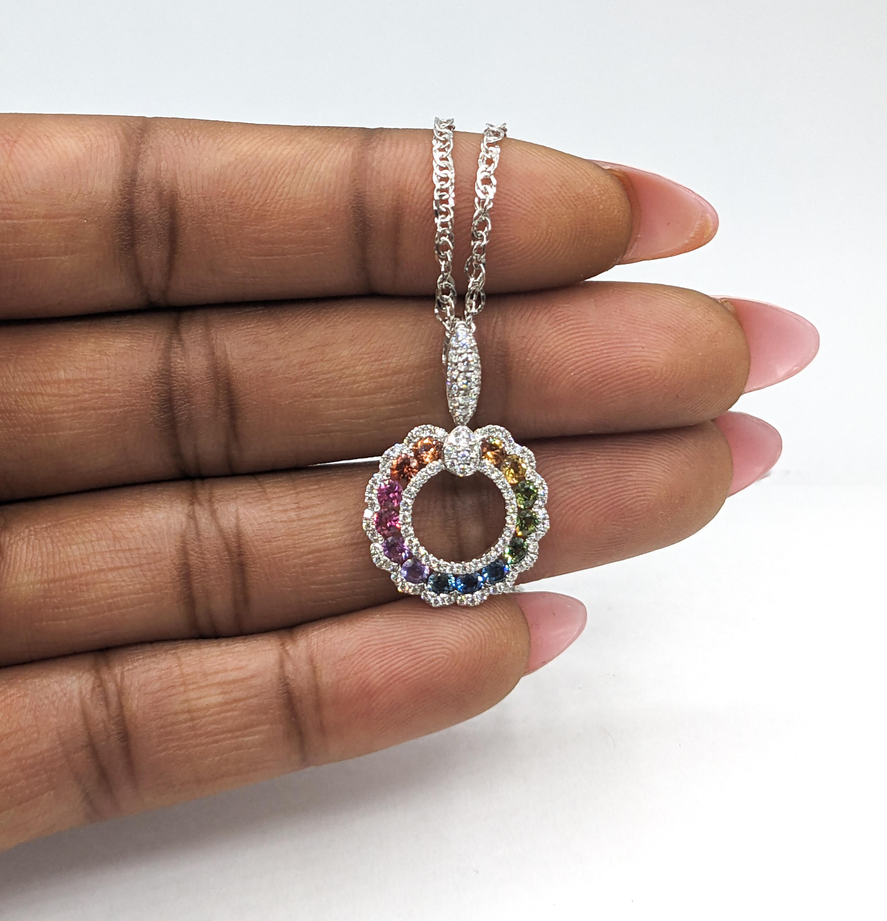 Contemporary 1.06ctw Multicolor Sapphire & Diamond Pendant With Chain In 18k White Gold  For Sale