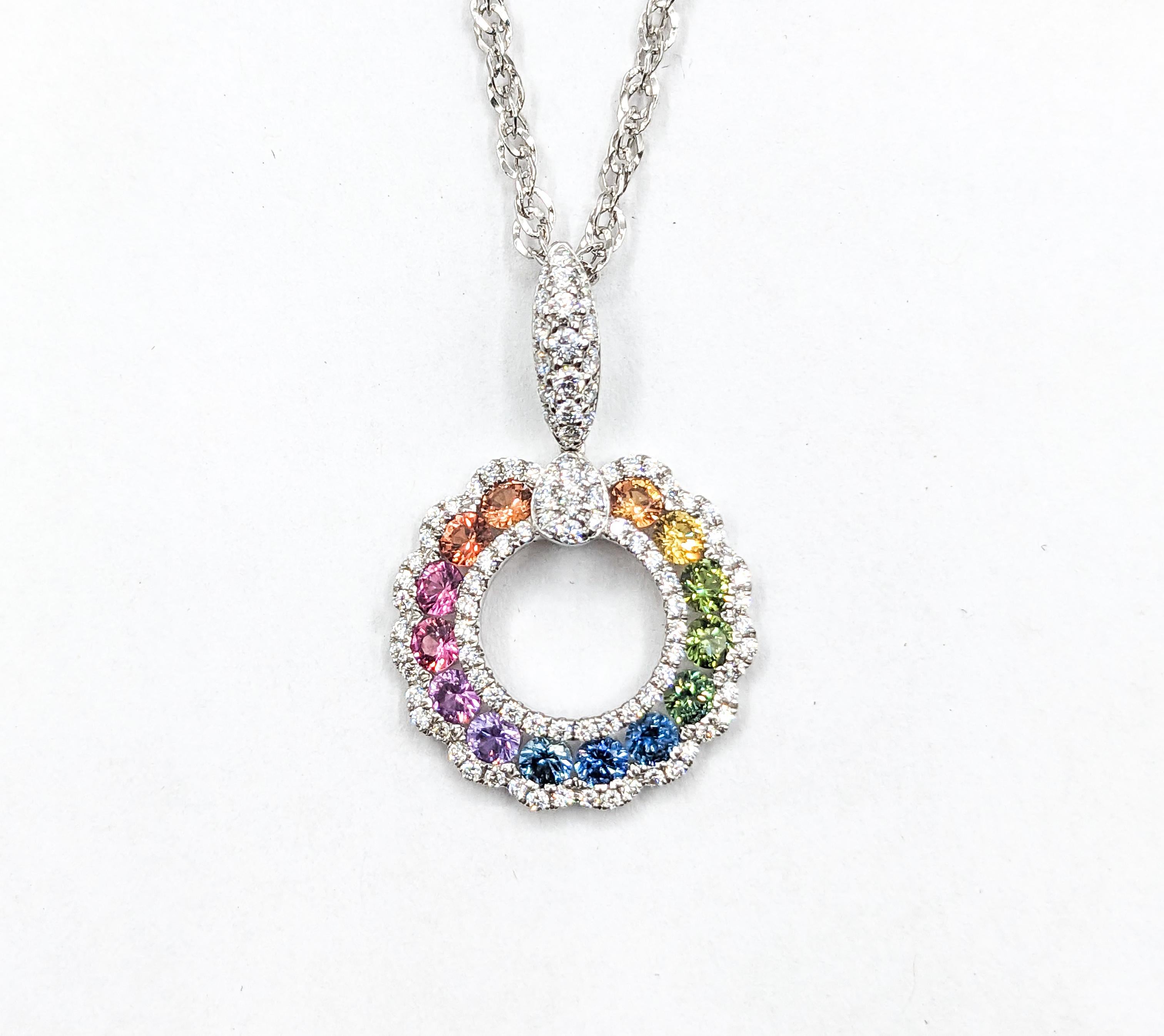 Women's 1.06ctw Multicolor Sapphire & Diamond Pendant With Chain In 18k White Gold  For Sale