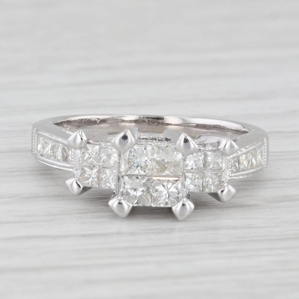 1.06ctw Princess Diamond Engagement Ring 14k White Gold Size 6 3-Stone In Good Condition In McLeansville, NC