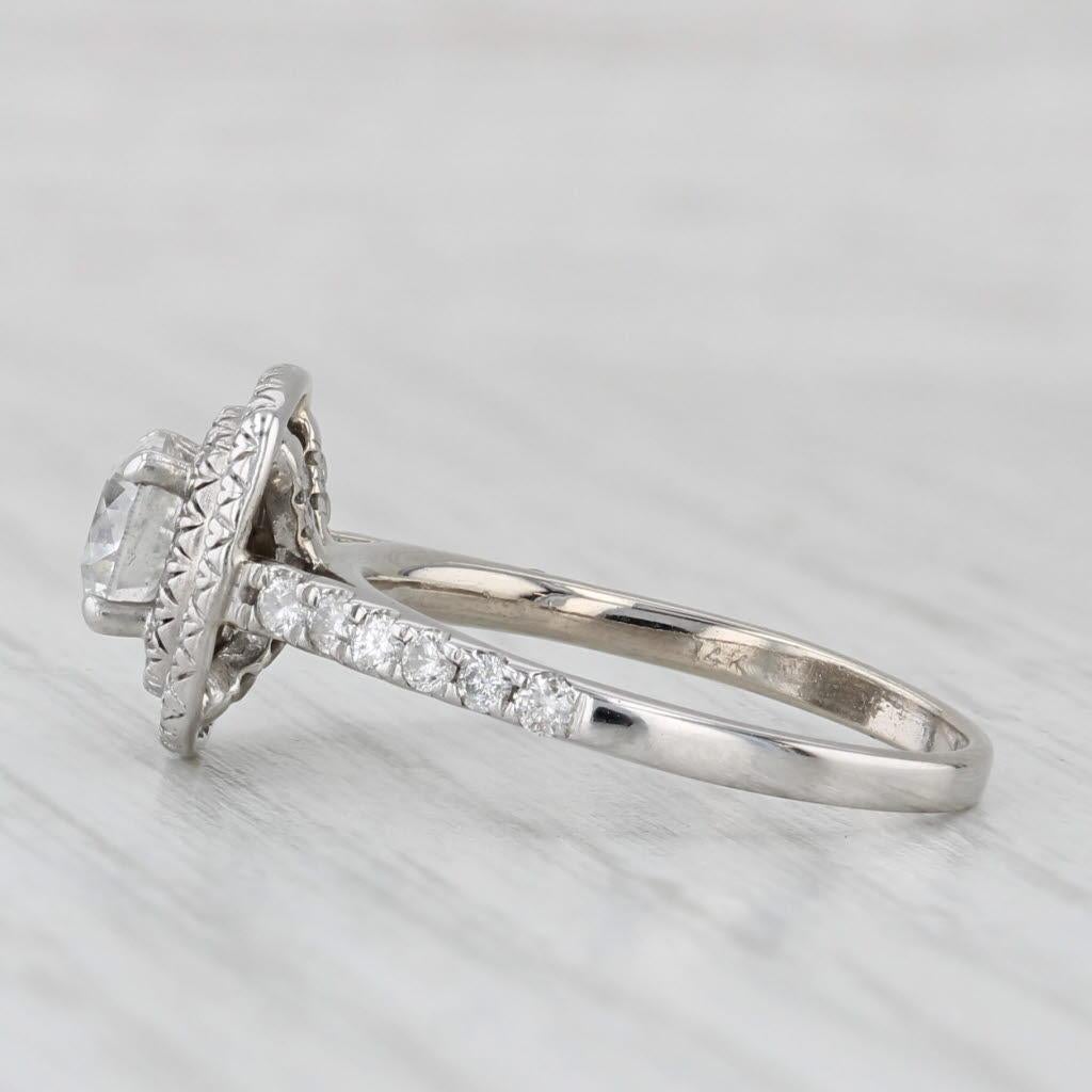 da uomo o donna Anello di fidanzamento aureolato con diamante rotondo da 1,06 carati in oro bianco 14k, misura 5,75 in vendita