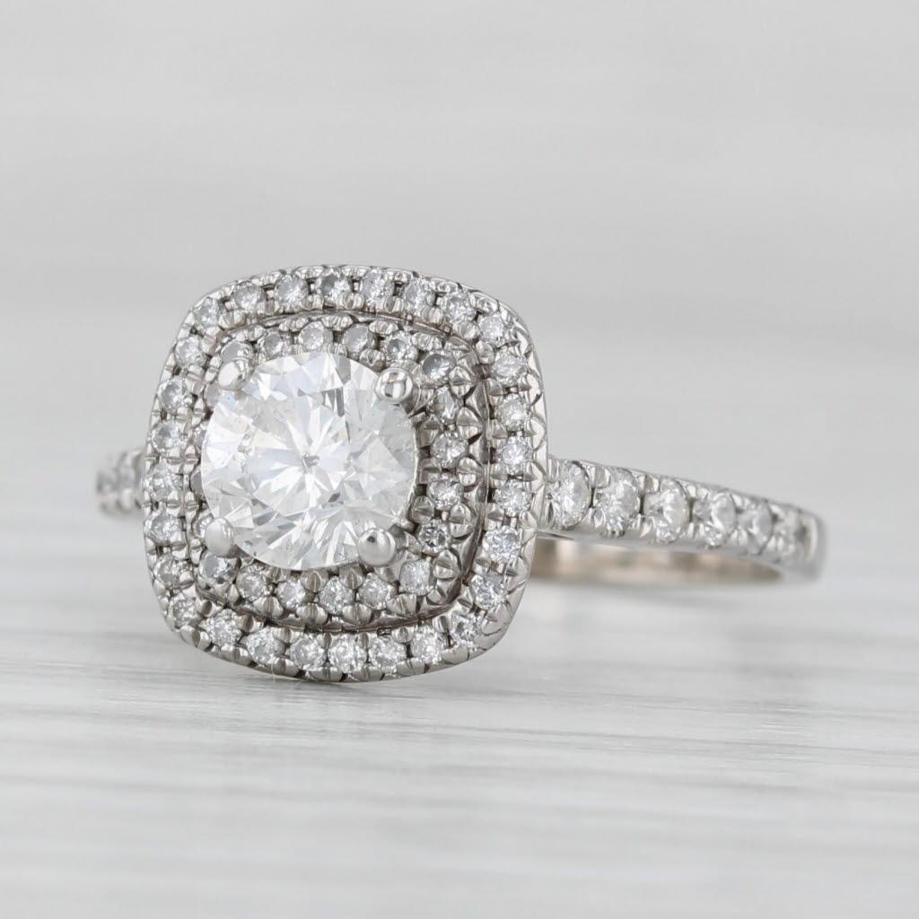 1.06ctw Round Diamond Halo Engagement Ring 14k White Gold Size 5.75