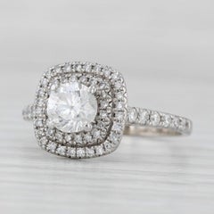 1.06ctw Anillo de compromiso con halo de diamantes redondos Oro blanco 14k Talla 5.75