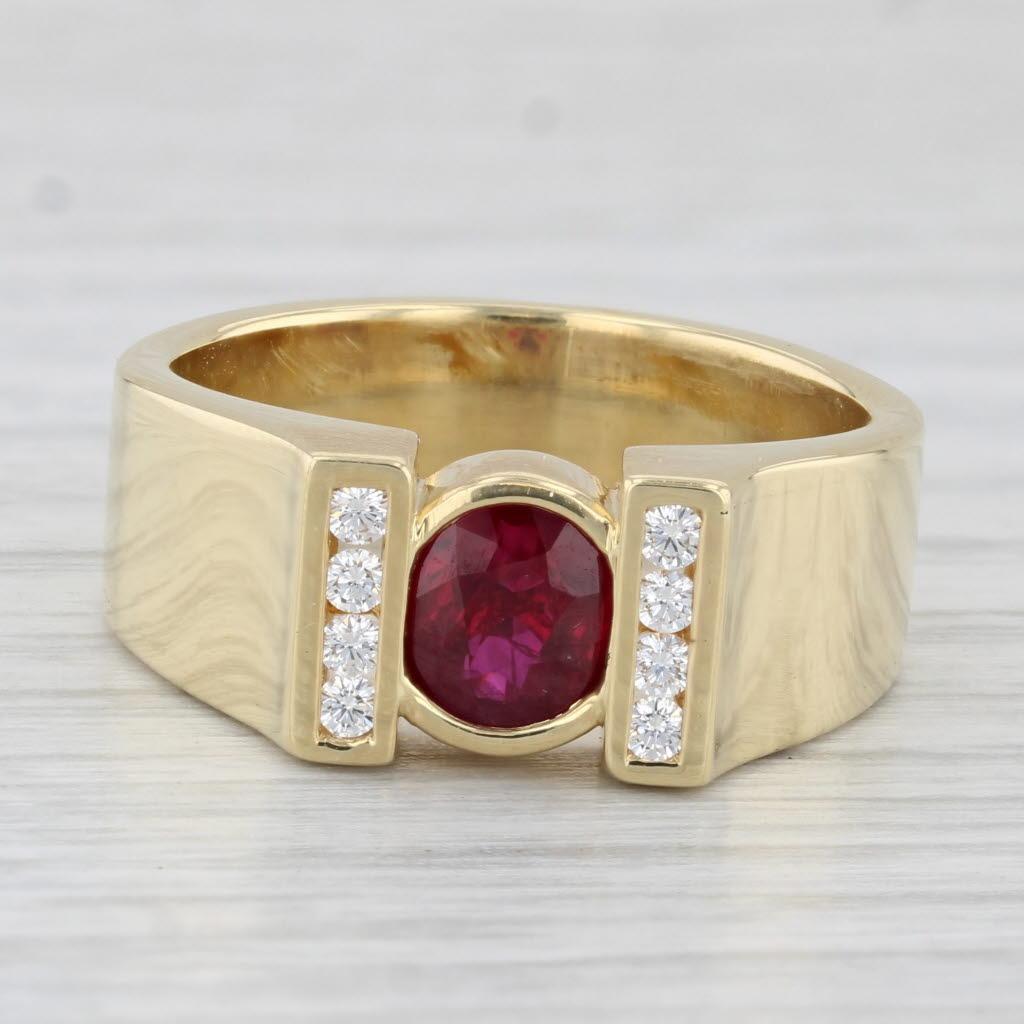 Round Cut 1.06ctw Round Ruby Diamond Ring 18k Yellow Gold Size 7.25 Engagement GIA For Sale