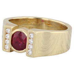 1.06ctw Round Ruby Diamond Ring 18k Yellow Gold Size 7.25 Engagement GIA