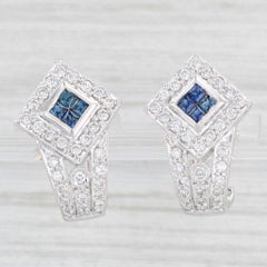1.06ctw Sapphire Diamond Drop Earrings 18k White Gold Omega Backs
