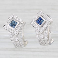 1.06ctw Sapphire Diamond Drop Earrings 18k White Gold Omega Backs