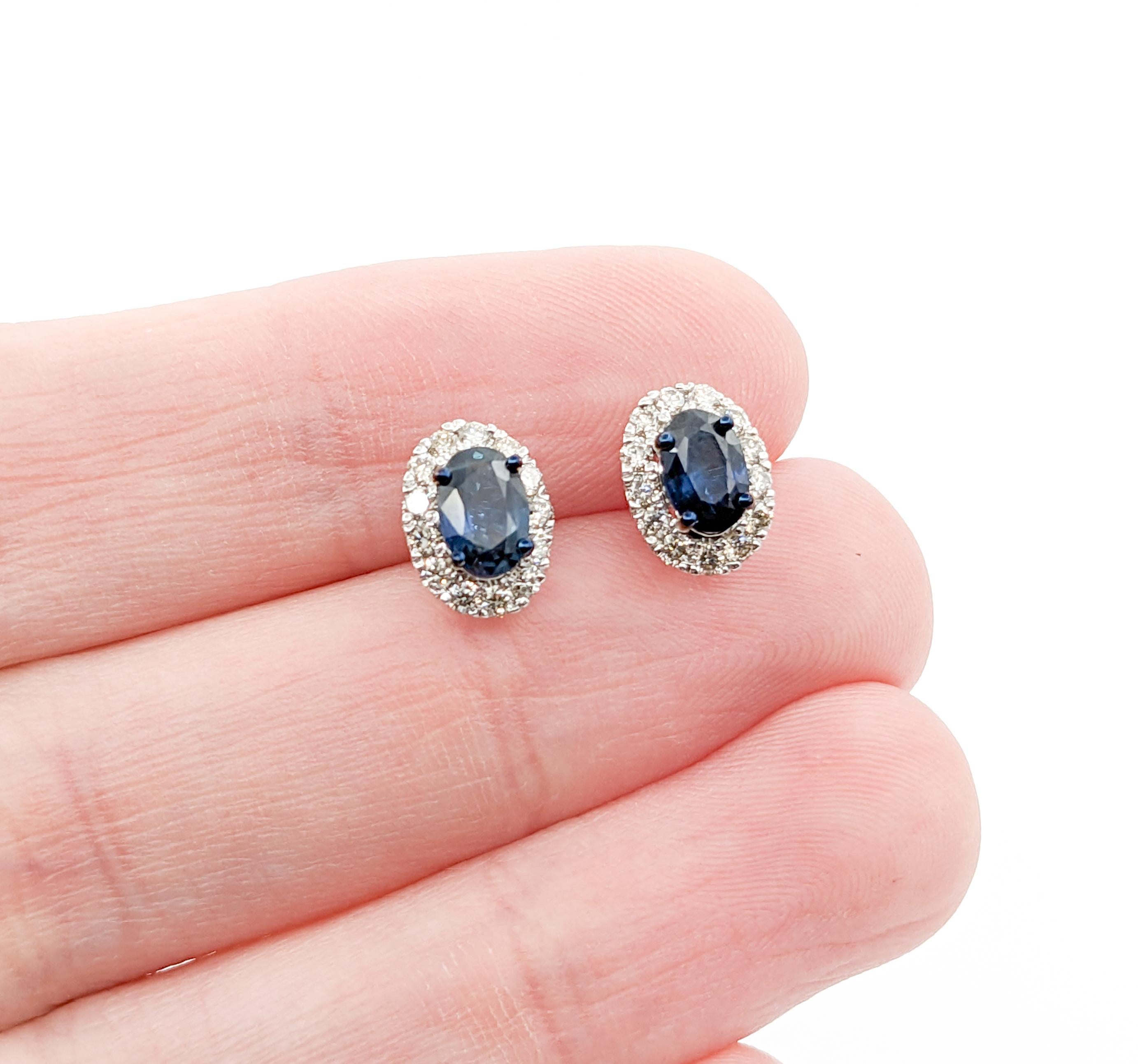 1.06ctw Sapphire & Diamond Halo Stud Earrings In White Gold In Excellent Condition For Sale In Bloomington, MN