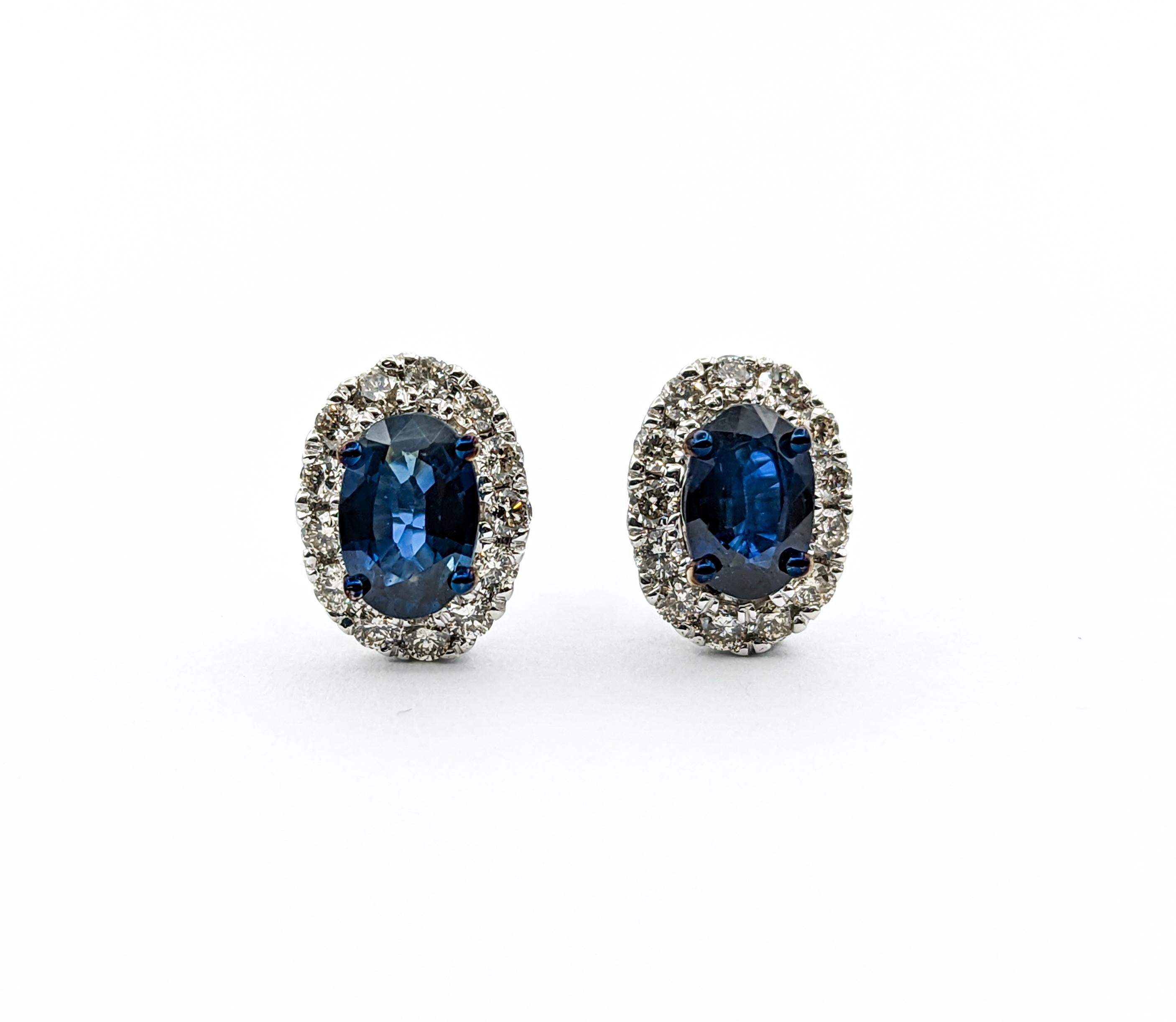 1.06ctw Sapphire & Diamond Halo Stud Earrings In White Gold For Sale 1