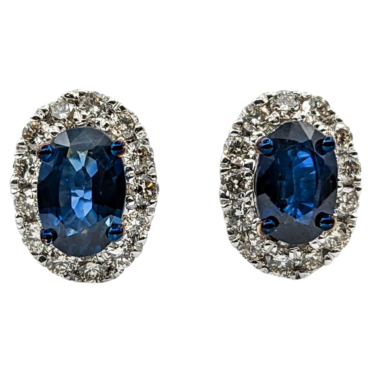 1.06ctw Sapphire & Diamond Halo Stud Earrings In White Gold For Sale