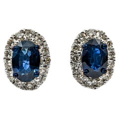 1.06ctw Sapphire & Diamond Halo Stud Earrings In White Gold