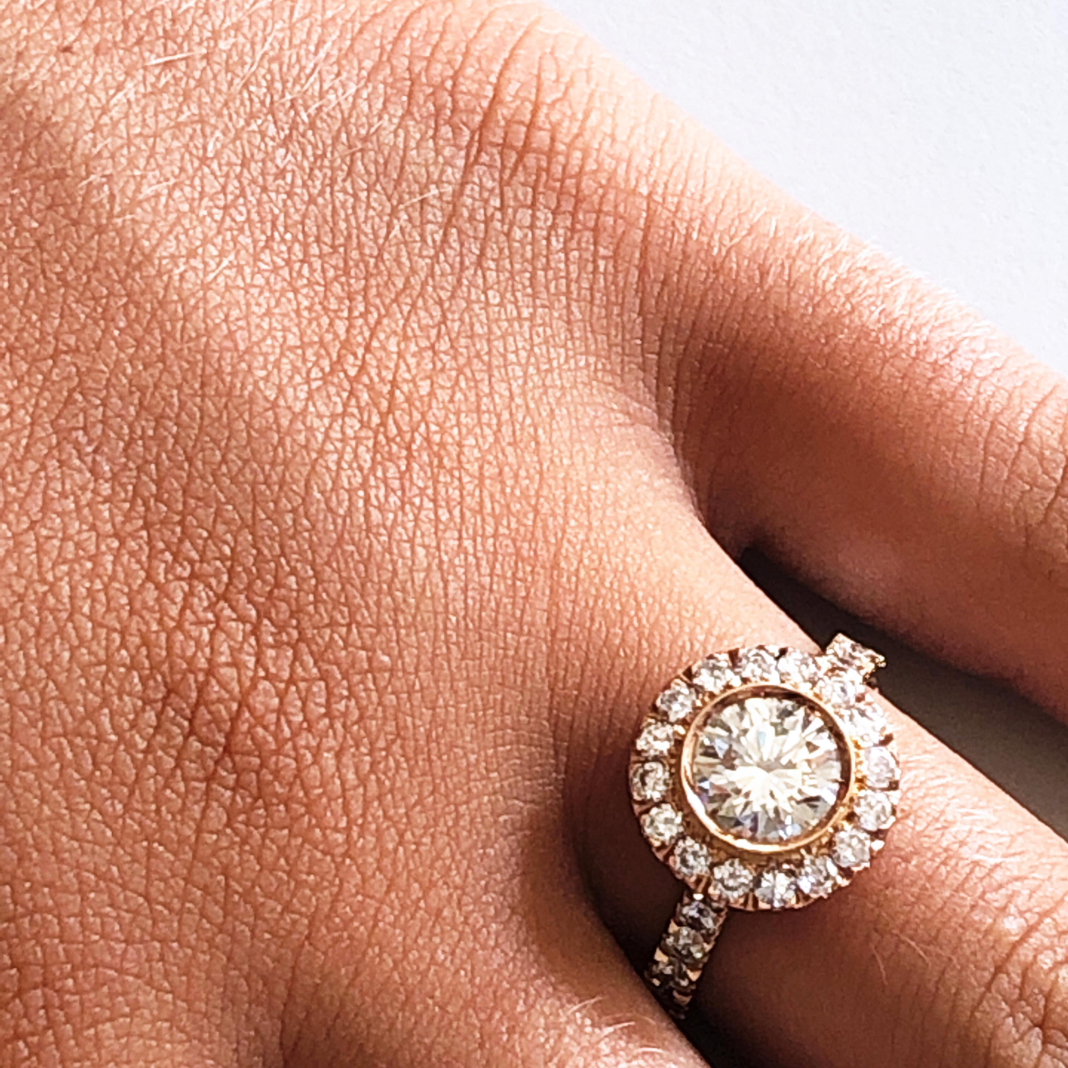 Contemporary 1.06 Karat GIA Certified White Diamond Halo Rose Gold Setting Engagement Ring