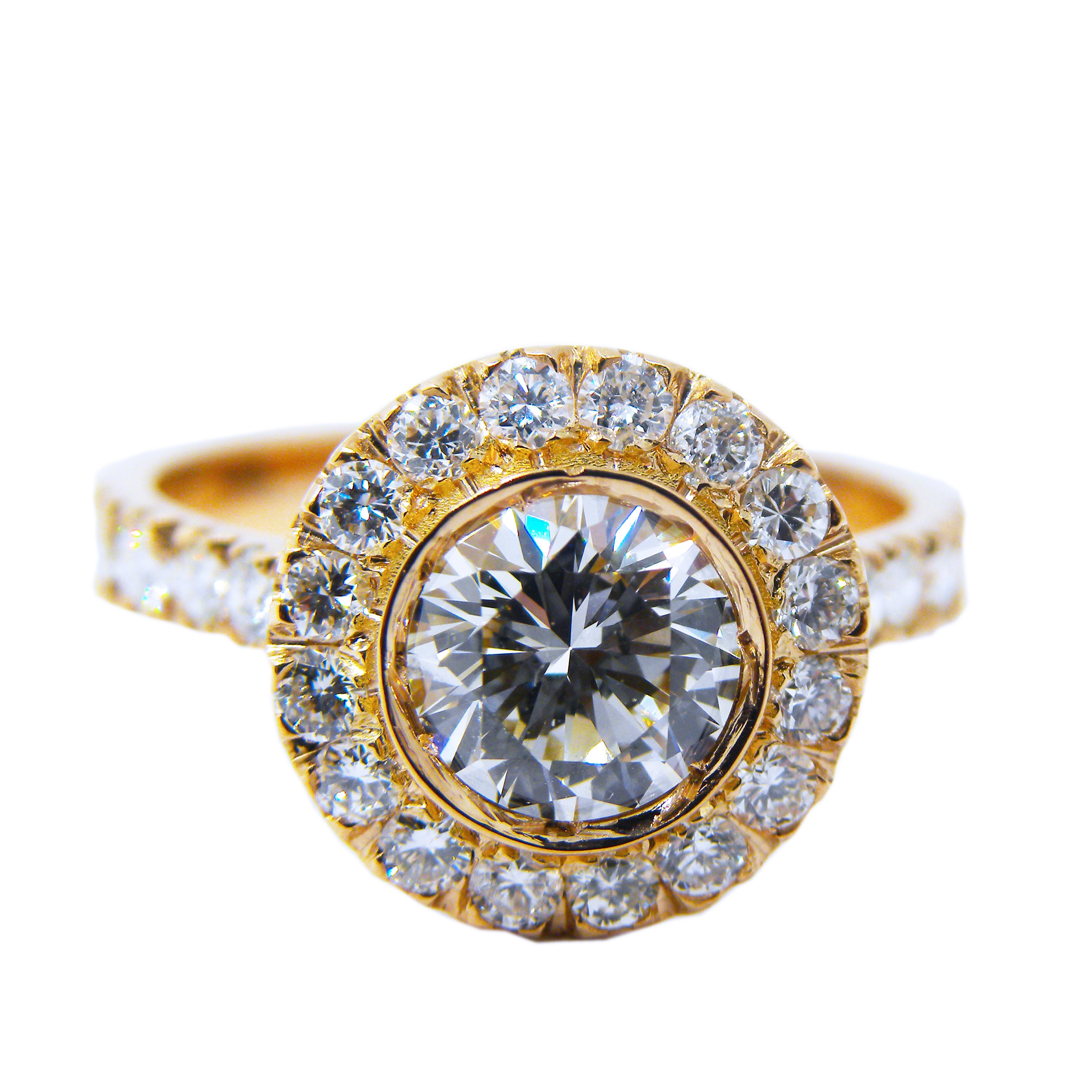 Women's 1.06 Karat GIA Certified White Diamond Halo Rose Gold Setting Engagement Ring