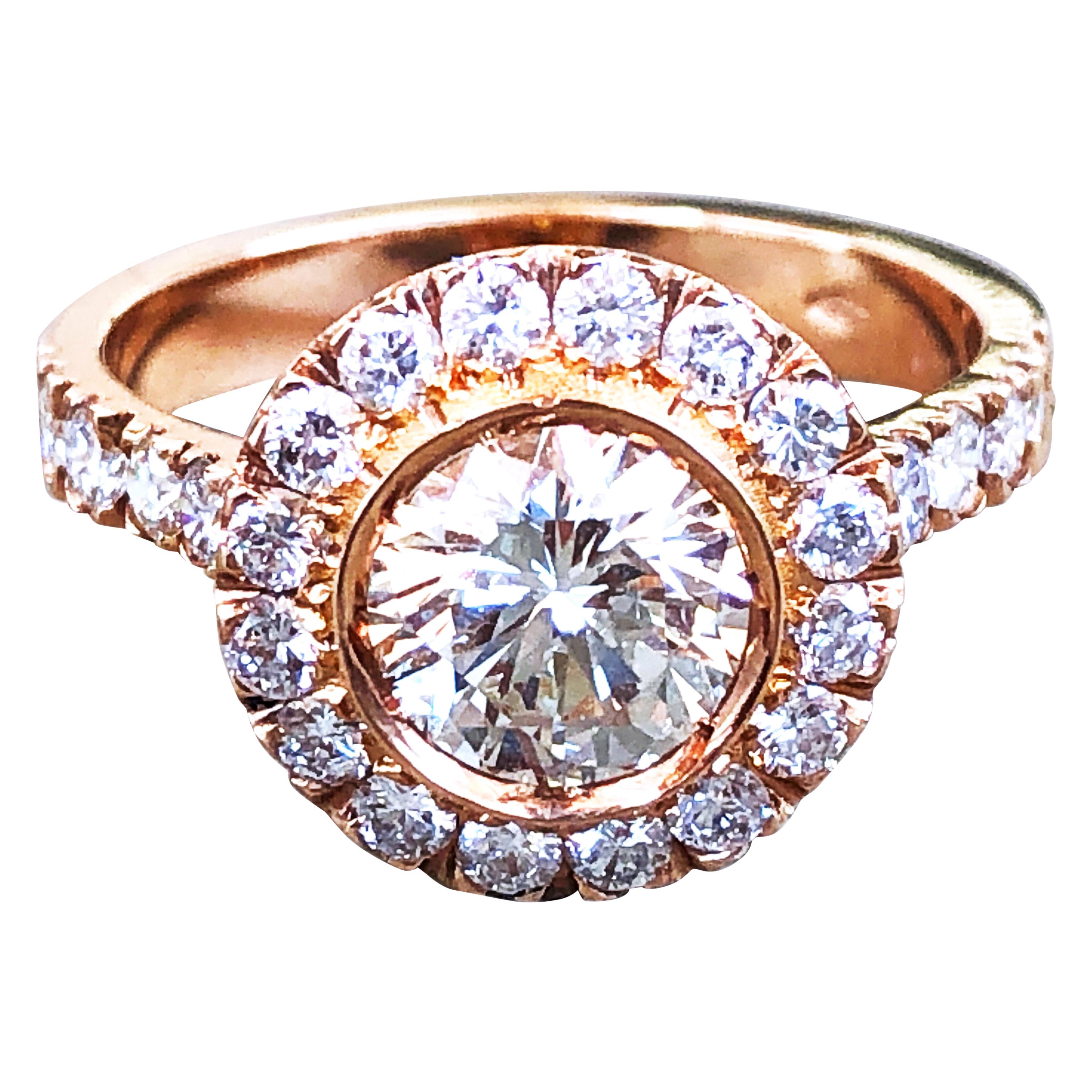 1.06 Karat GIA Certified White Diamond Halo Rose Gold Setting Engagement Ring