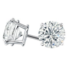 1.06t 4 Prong Basket Setting Natural Round Diamond Earrings in 14K White Gold
